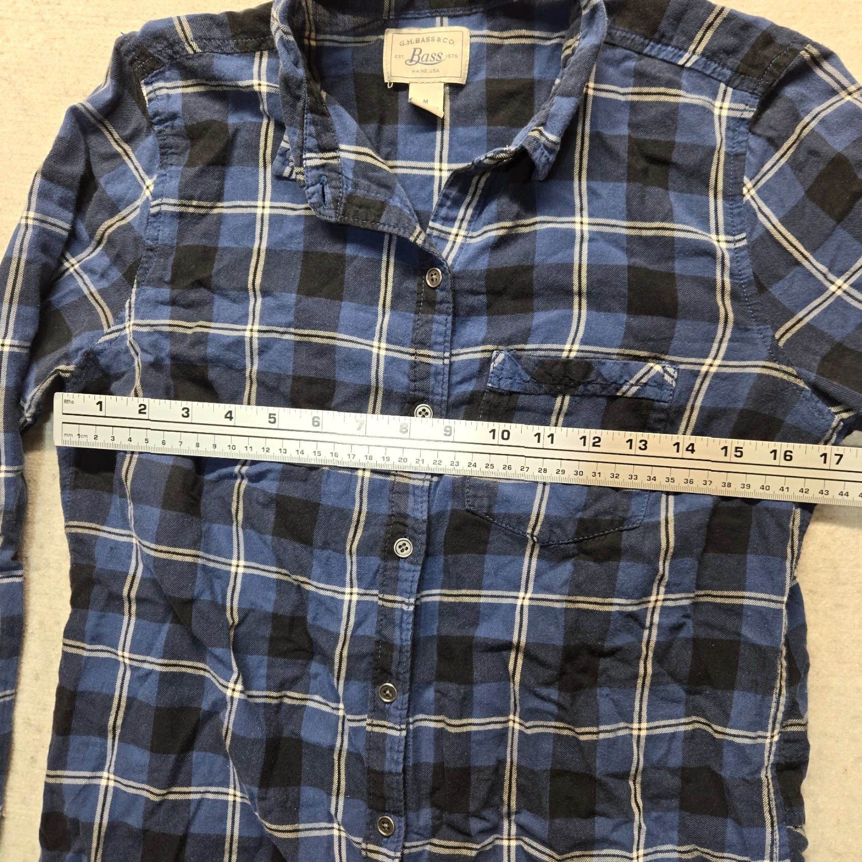 Vintage G.H. Bass & Co. Shirt Women M Blue Plaid Long Sleeve Collared 100% Cotton Blouse Top, Classic Fit Size M / US 6-8 / IT 42-44 - 5 Thumbnail
