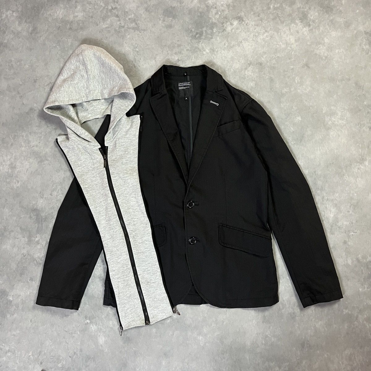 14th Addiction Hooded Layered Blazer Jacket Black Minimal Streetwear Japan Size 40R - 7 Thumbnail