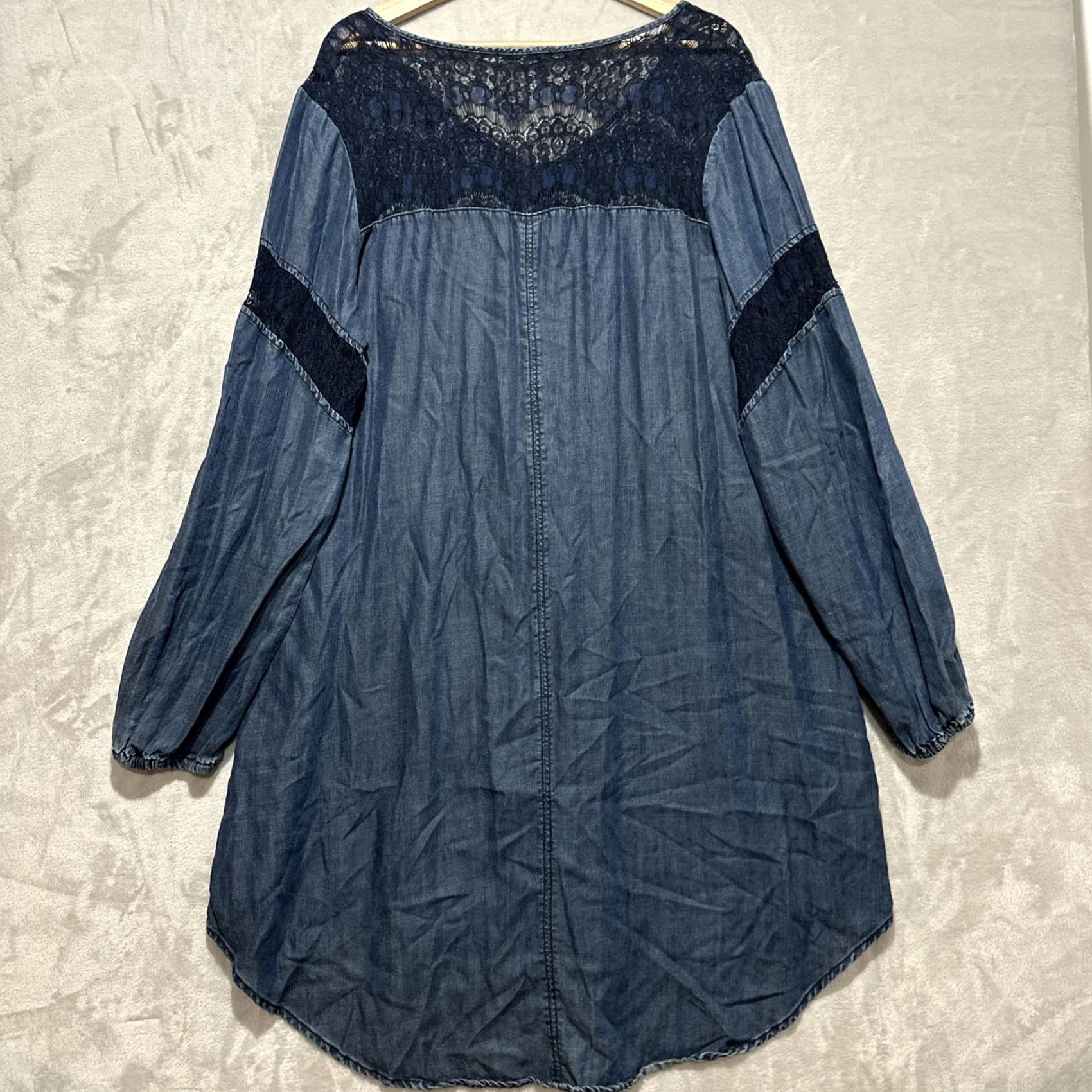 Denime Standards & Practices Shelby Shift Dress Chambray Denim XL Blue Lace Shirt Dress Boho Women A-Line Mini Short Vintage No Size XL / US 12-14 / IT 48-50 - 4 Thumbnail