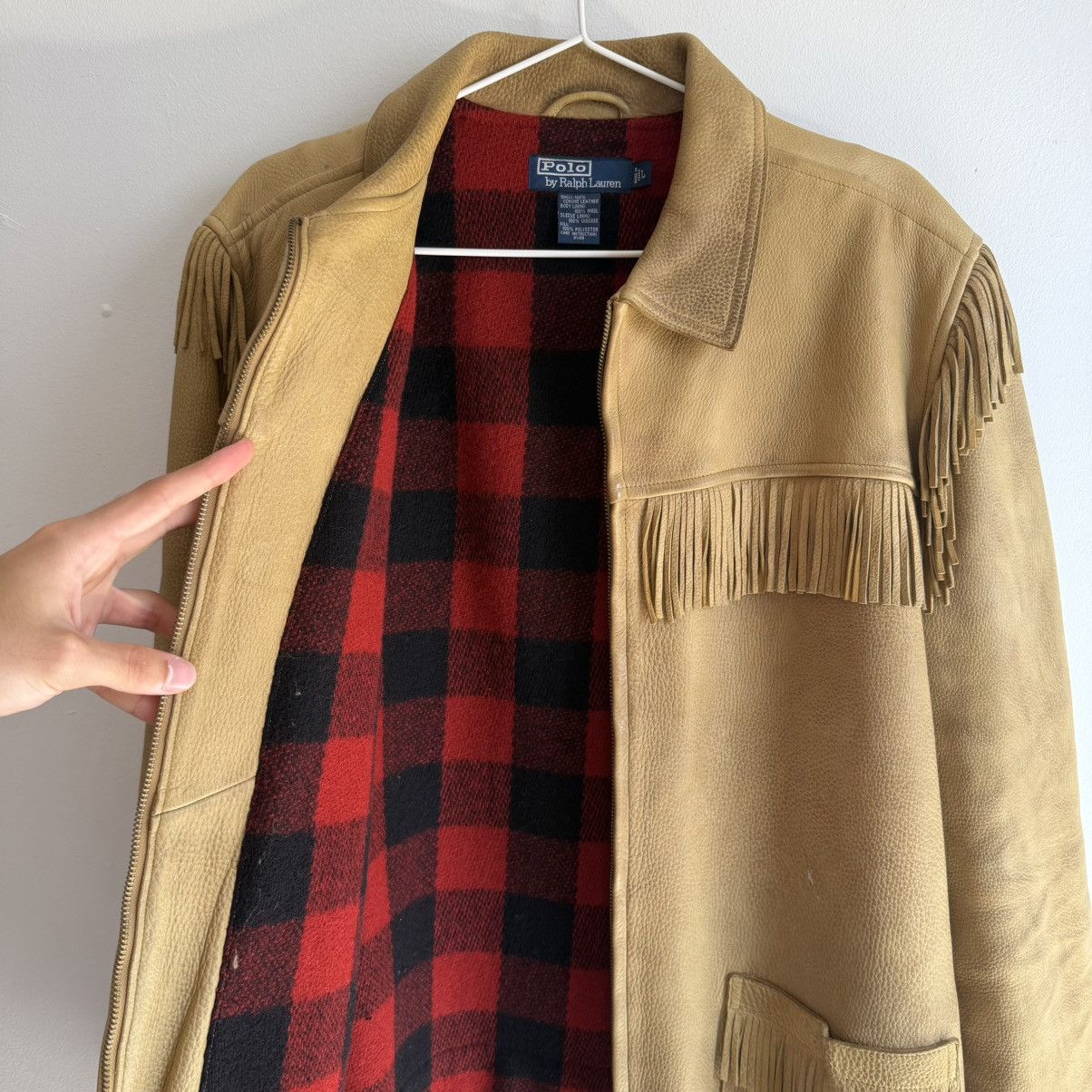 Ralph Lauren RALPH LAUREN Leather Fringe Jacket w/Plaid lining Size US L / EU 52-54 / 3 - 4 Thumbnail