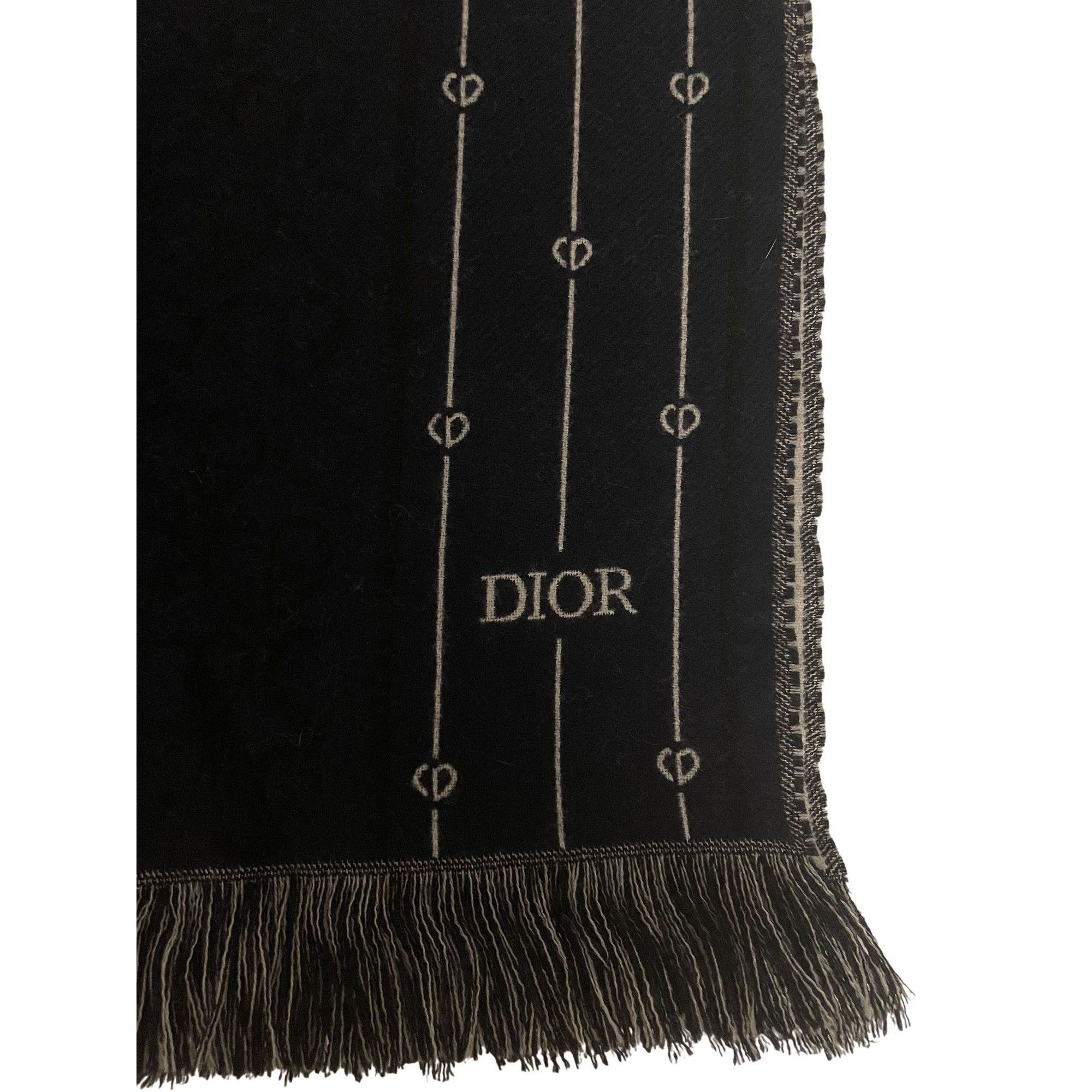 Dior Christian Dior Black Wool Scarf W/ Monogram Pattern & Fringe Size ONE SIZE - 8 Thumbnail
