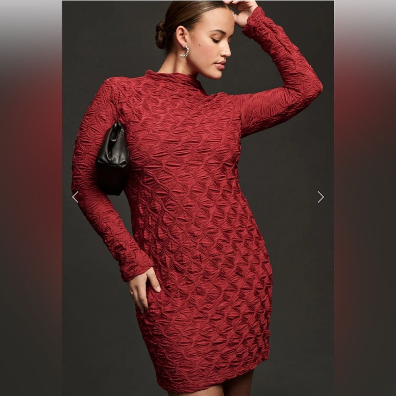 Anthropologie NWT MAEVE ANTHROPOLOGIE Long-Sleeve Scrunch Dress wine XXS Size XS / US 0-2 / IT 36-38 - 4 Thumbnail