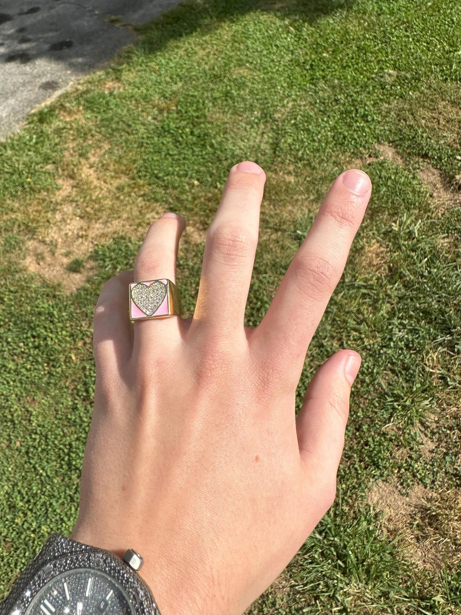 Jewelry Pink Enamel / Gold Heart Ring Adjustable Sizing Size ONE SIZE - 4 Thumbnail