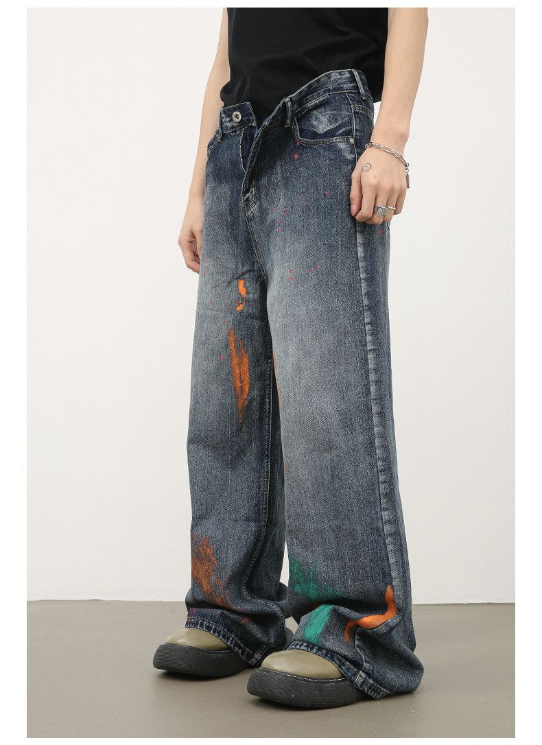 Japanese Brand × Jean Japanese retro ink-splashed loose straight jeans for men Size US 32 / EU 48 - 4 Thumbnail