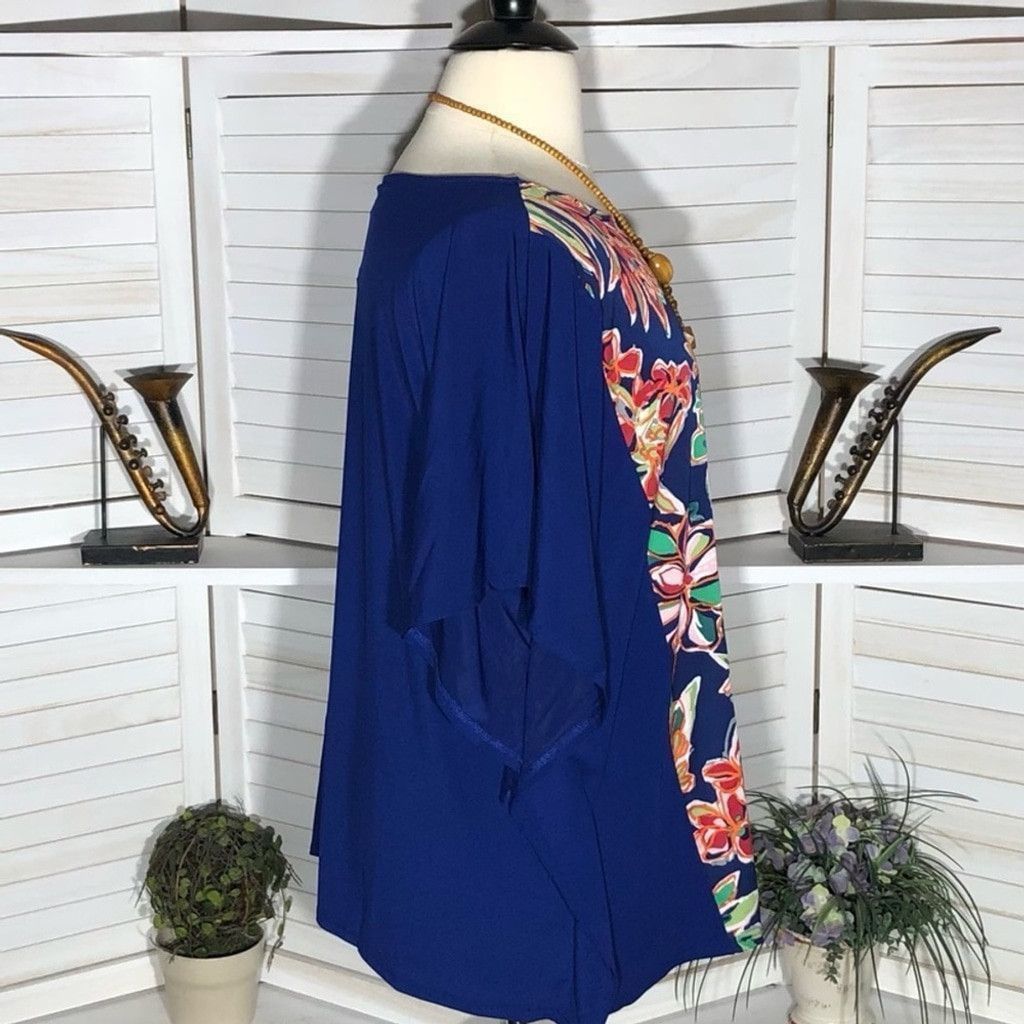 Bob Mackie Bob Mackie Tunic Kaftan Blouse Floral Blue/Multicolor 2X Size XXL / US 16-18 / IT 52-54 - 3 Thumbnail