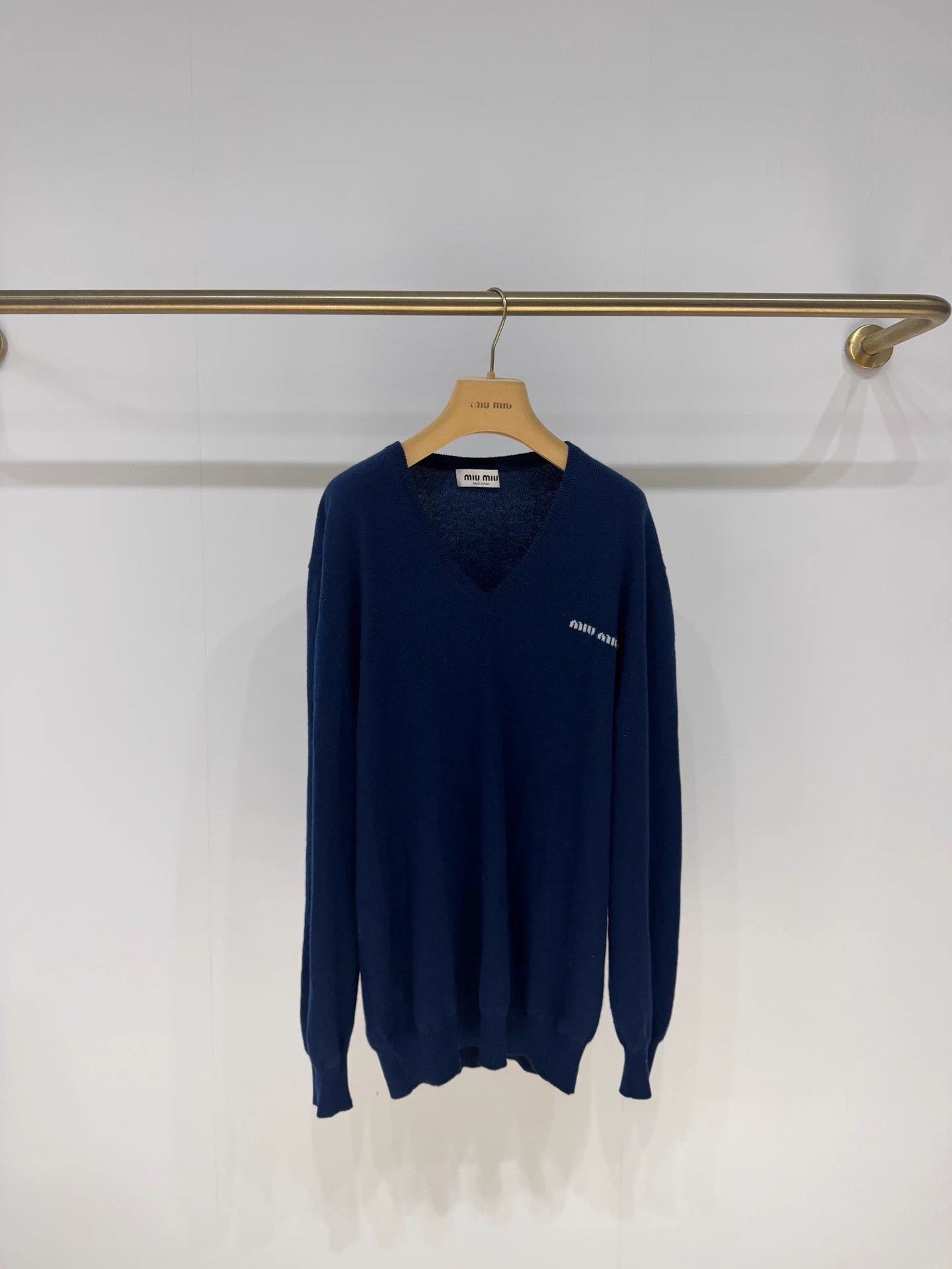 Miu Miu MIUMIU V-neck blue cashmere knit top 99 New 38 Size S / US 4 / IT 40 - 1 Thumbnail