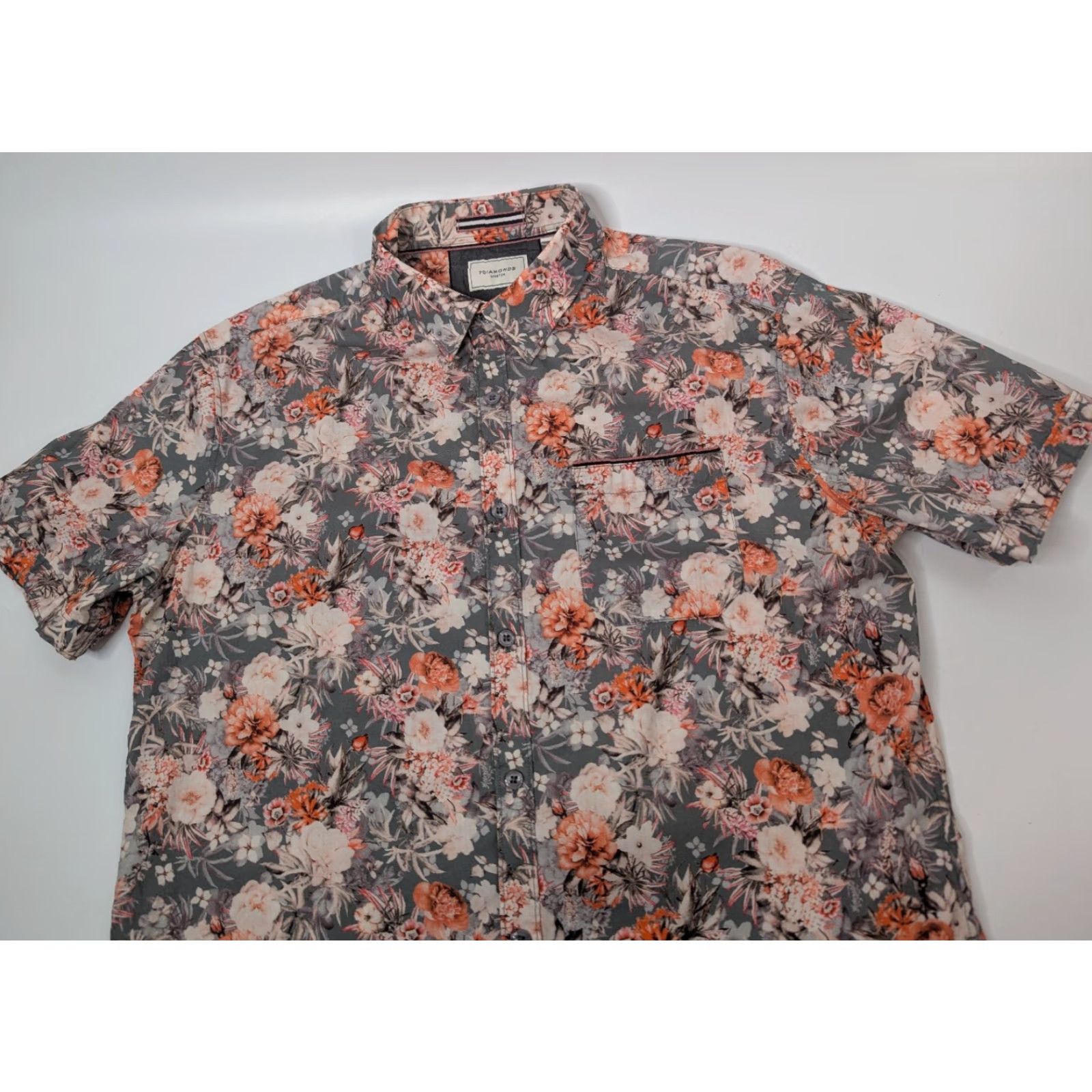 Vintage 7 Diamonds Shirt Floral Skyloft Button-Up Short Sleeve Men M Pink orange Regular Size US M / EU 48-50 / 2 - 2 Thumbnail
