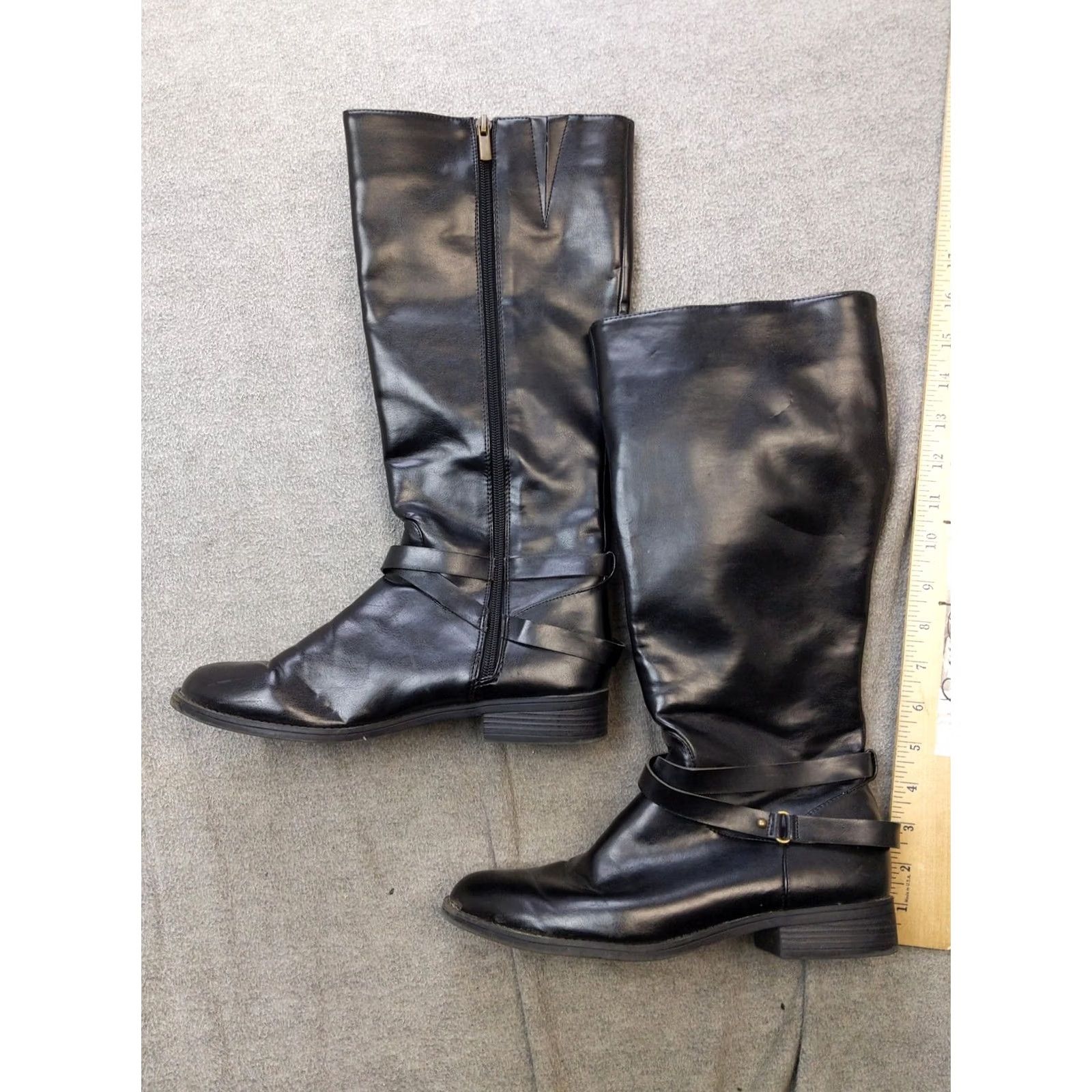 Chaps Chaps Jeri Womens Knee High Riding Boots Buckle Zipper Black 9B Synthetic Rubber Heel Low Block Lace Up Zip Vintage: No Size US 9 / IT 39 - 2 Thumbnail
