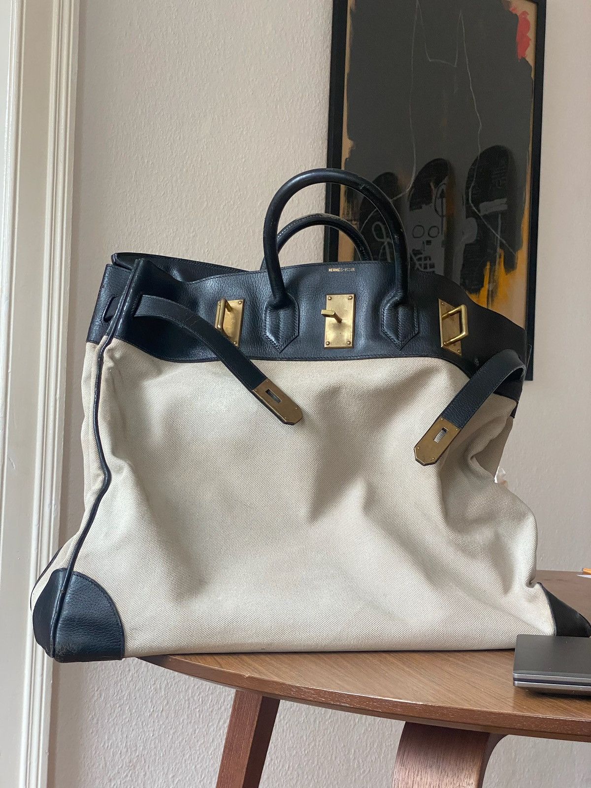 Hermes Hermes Birkin HAC 55 1977 Toille Black Size ONE SIZE - 1 Thumbnail