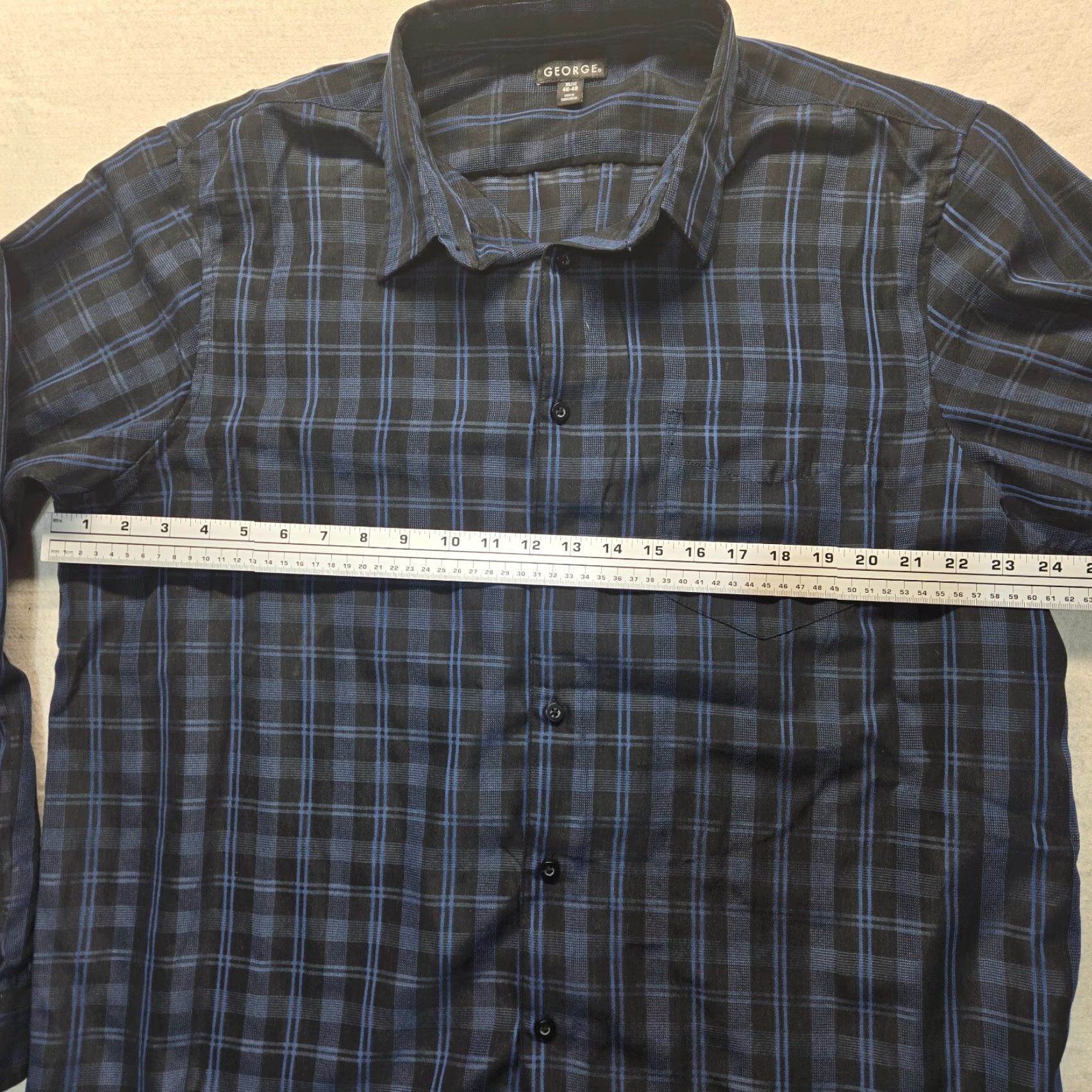 George GEORGE Shirt Adult Mens Size XL Plaid Long Sleeve Button-Up Cotton Blend Black/Blue 46-48 Modern Casual 90s? Size 46R - 4 Thumbnail
