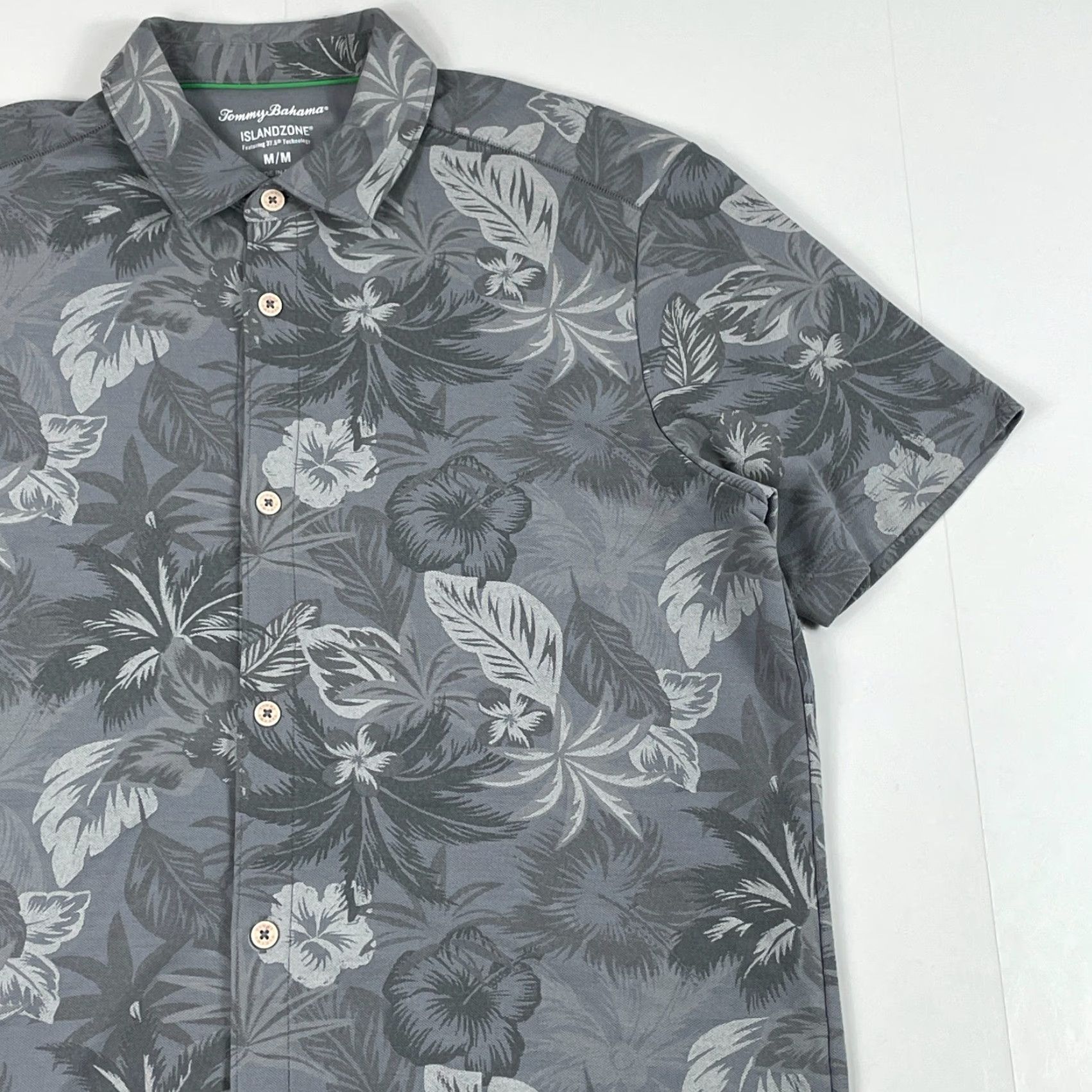 Tommy Bahama Tommy Bahama Shirt Men M Gray Island Zone Pima Floral Short Sleeve Button Up Size US M / EU 48-50 / 2 - 3 Thumbnail