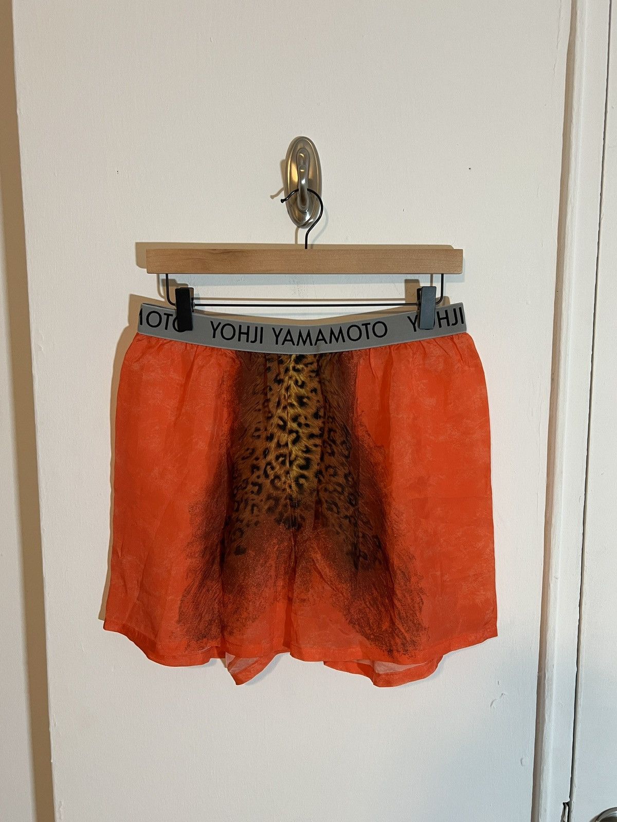image of Yohji Yamamoto Pour Homme Aw09 Red/leopard Cupro Shorts, Men's (Size 32)