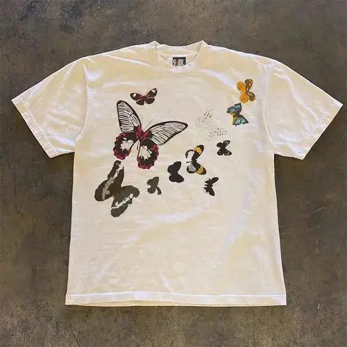 VIBE White Loose Butterfly Print Street Short Sleeve T-Shirt Size US M / EU 48-50 / 2 - 6 Thumbnail