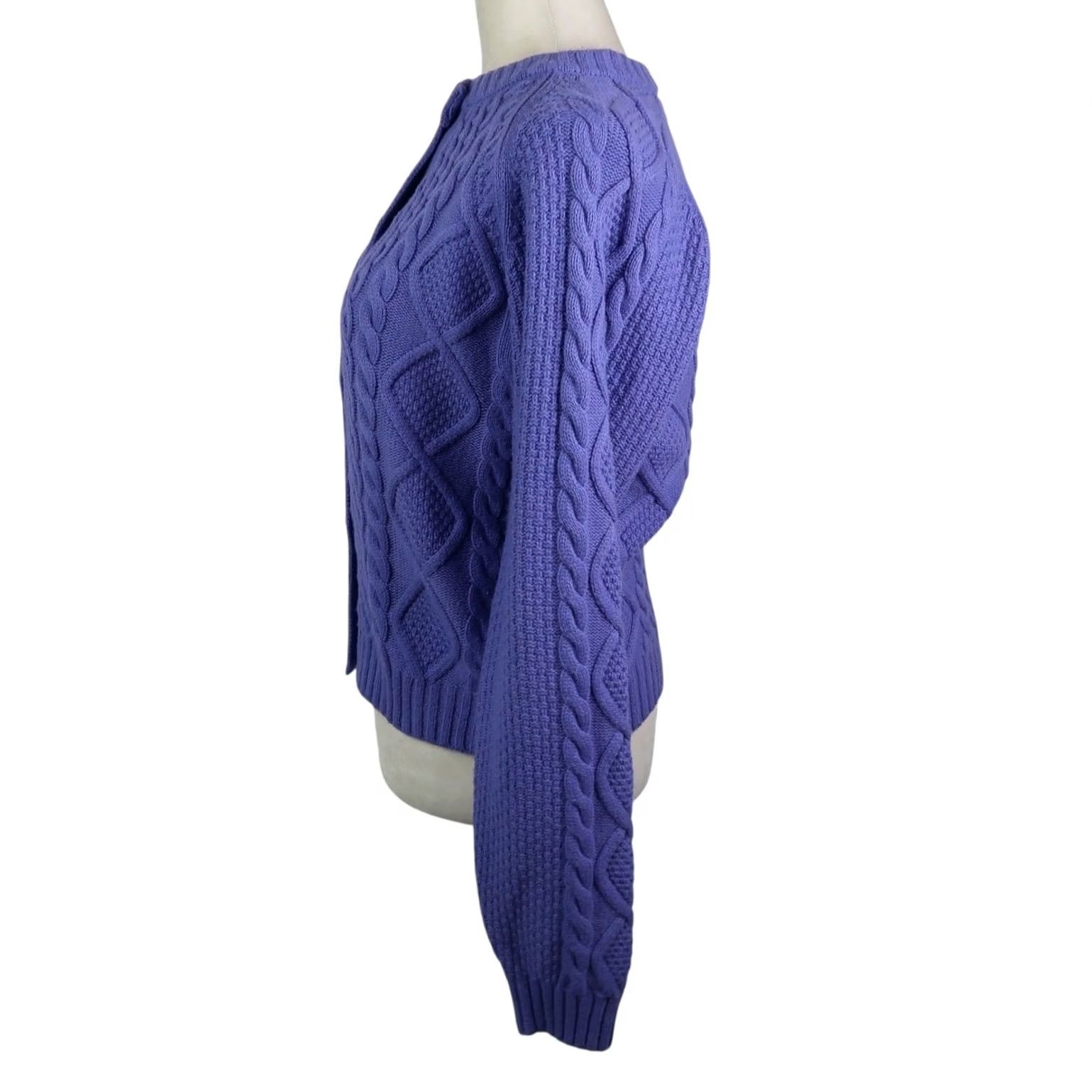 Vintage Sunday Best Cardigan Sweater Women S Blue Merino Wool Cable Knit Crew Neck Long Sleeve Fall Winter Spring Size S / US 4 / IT 40 - 3 Thumbnail