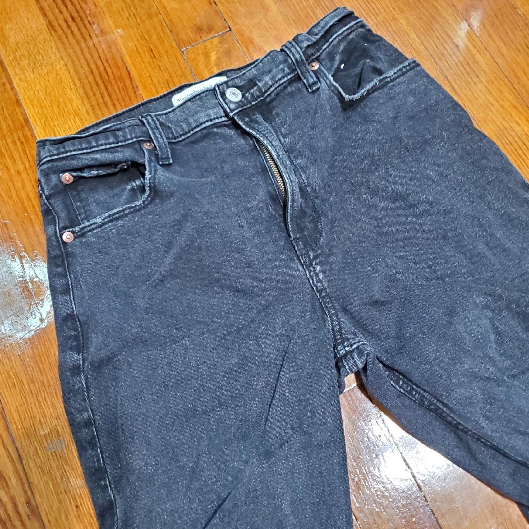 Abercrombie & Fitch Abercrombie & Fitch Jeans The Ankle Straight Ultra High Rise 29 Regular Black Denim 90s City Womens Straight Jeans Size 29" - 5 Thumbnail