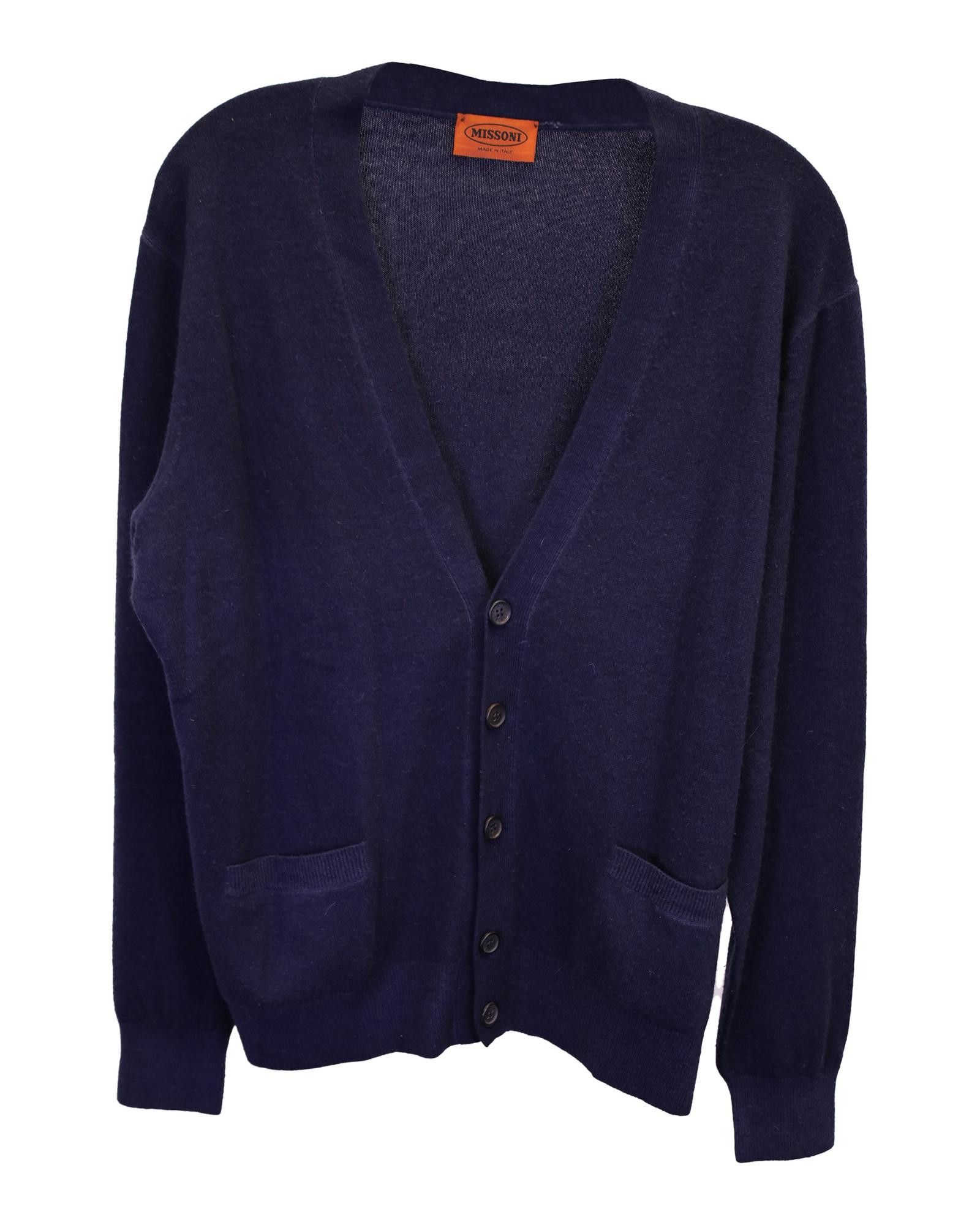 Image of Navy Blue Cashmere Knit Cardigan By Missoni, Men's (Size Small)