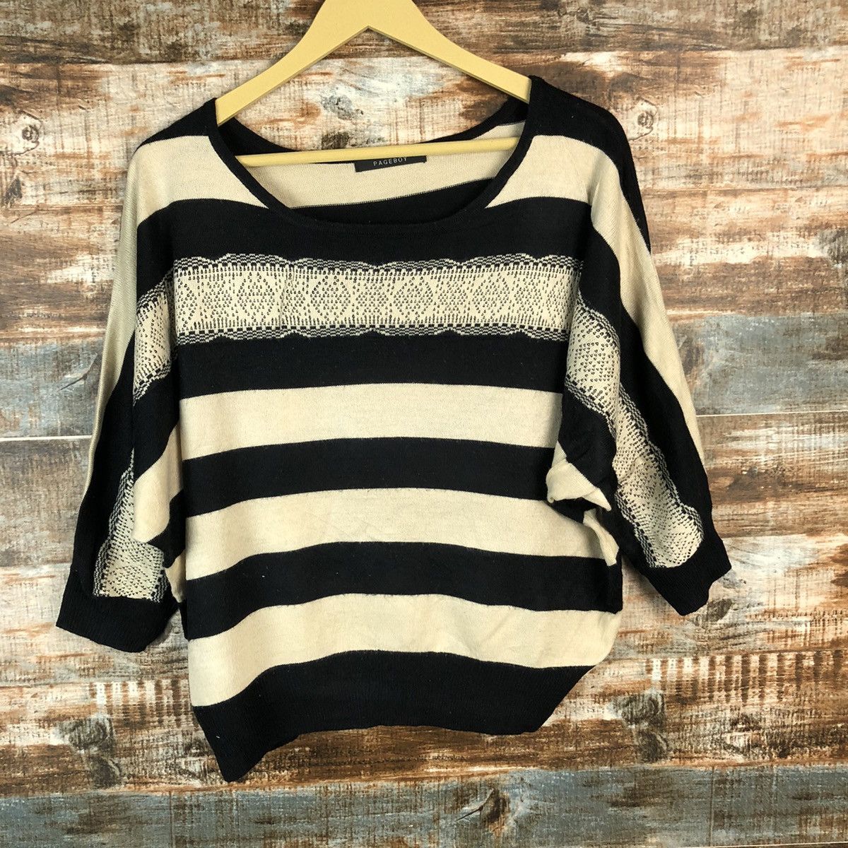 Japanese Brand Oversized Page Boy Stripe Brown Knitwear #A965 Size XL / US 12-14 / IT 48-50 - 3 Thumbnail