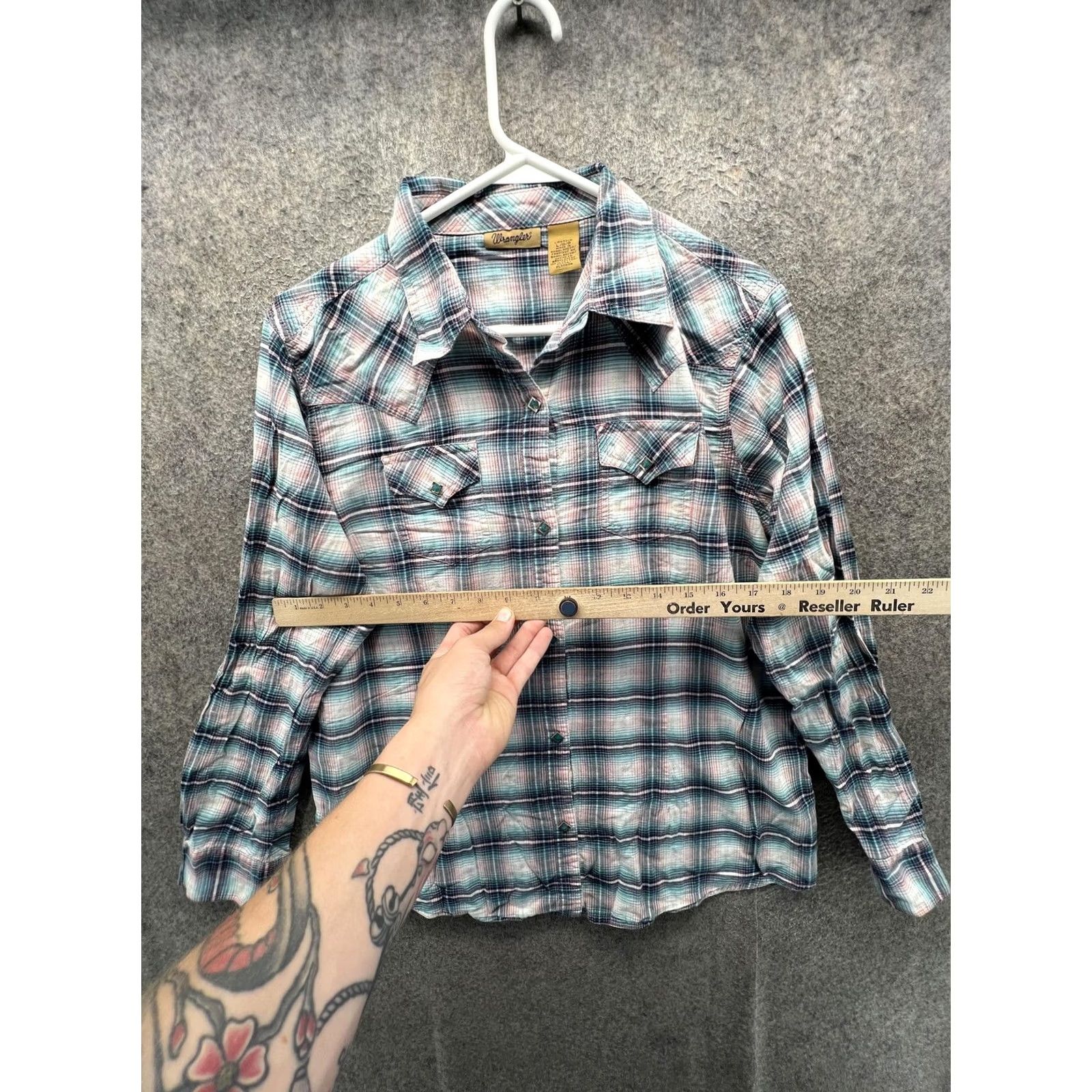 Wrangler Wrangler Shirt Womens Large Blue Plaid Button Front Long Sleeve Western Top Vintage Size L / US 10 / IT 46 - 3 Thumbnail