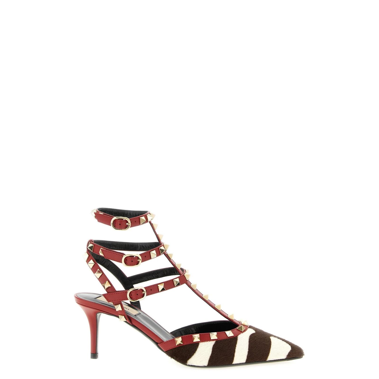 Valentino Garavani Rockstud White Black Striped Leather 65Mm Shoes, Women's (Size 7)