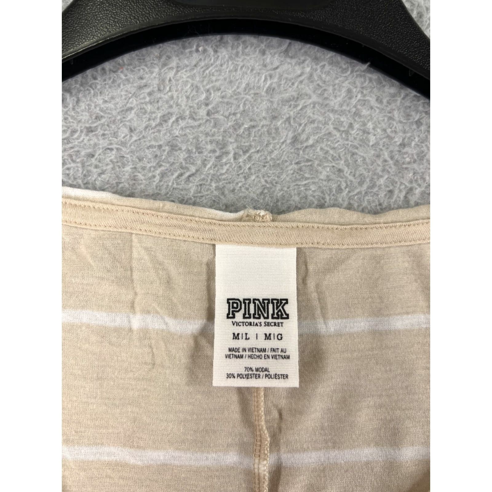 Victoria's Secret Victoria's Secret Women's Crop Shirt Medium Beige Striped Modal Jersey Short Sleeve Pullover Size M / US 6-8 / IT 42-44 - 4 Thumbnail