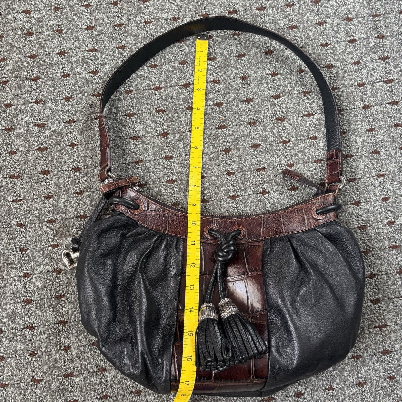 Brighton Vtg Brighton Black Brown Leather Croc Emboss Shoulder Bag Size ONE SIZE - 10 Thumbnail