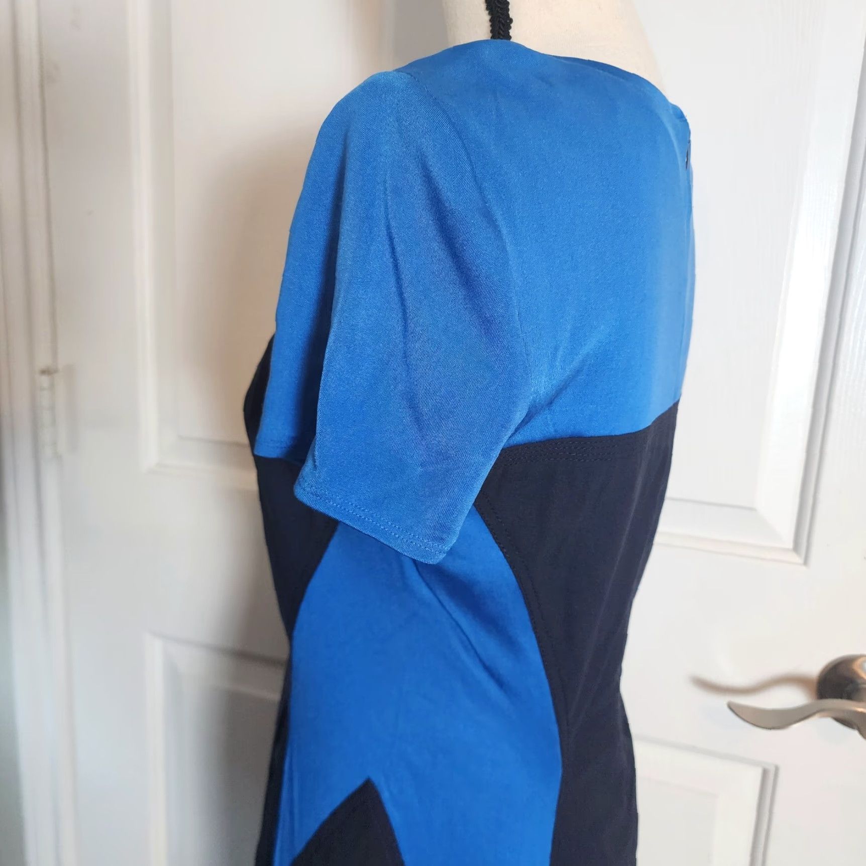 Vintage Rachel Roy Dress Navy Blue Light Blue Cocktail Sheath Short Sleeve Size 8 Holiday Party/Cocktail Size 30" / US 8 / IT 44 - 4 Thumbnail