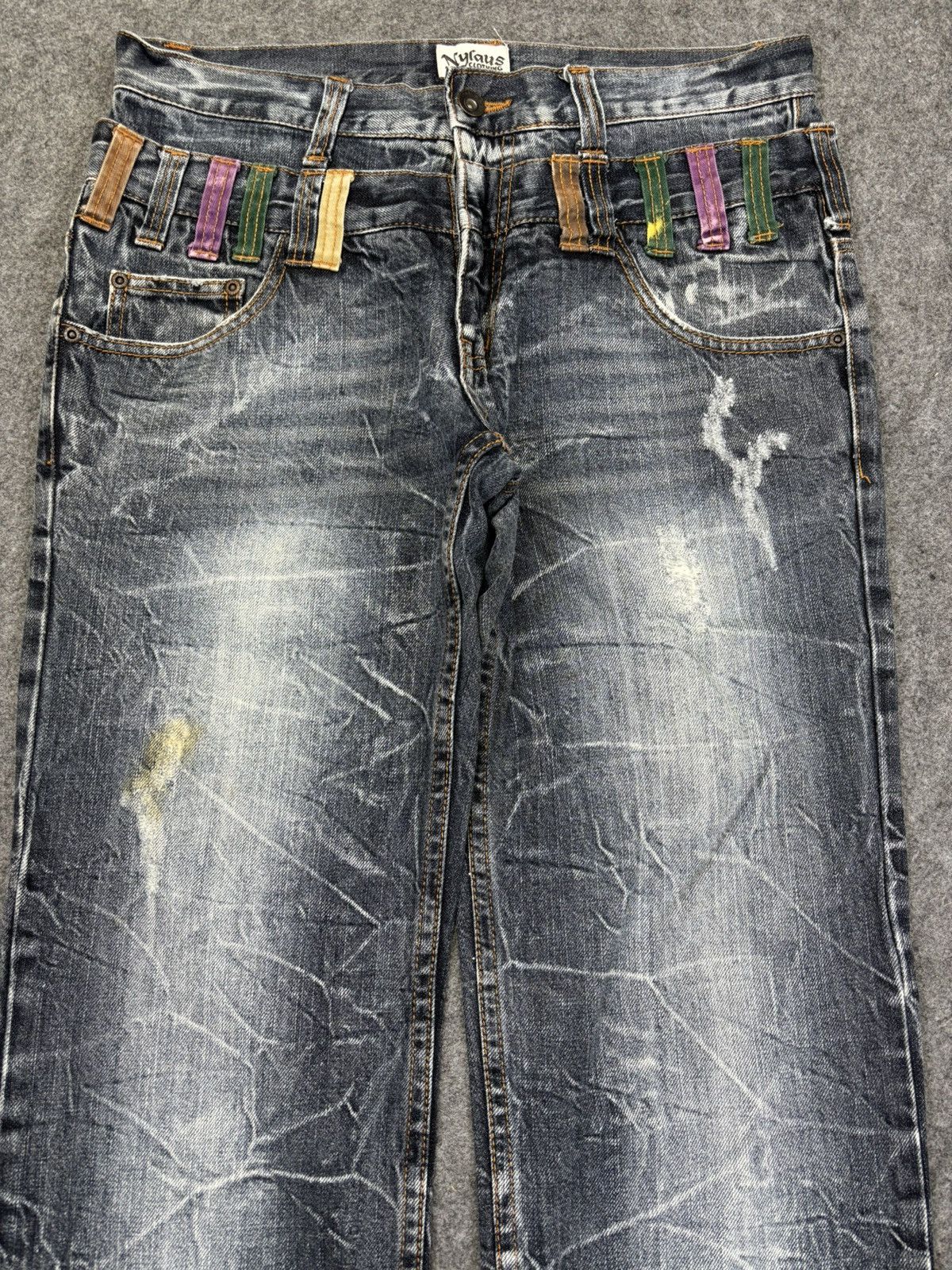 Japanese Brand 🔥DOUBLE WAIST🔥NYLAUS JEANS Thunder Fades Punk Denim F894 Size US 31 - 3 Thumbnail