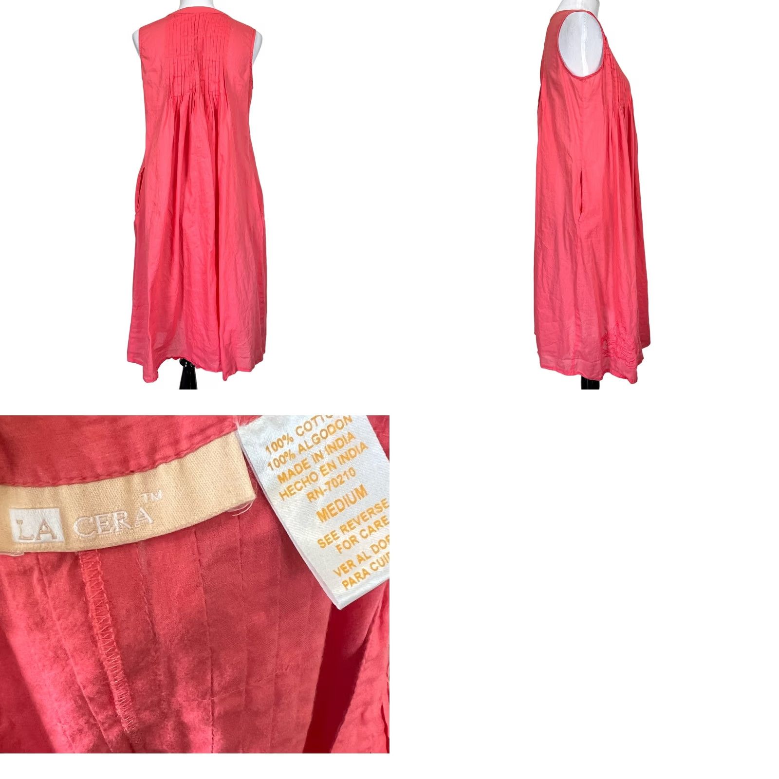 Pinko La Cera Cotton Sleeveless Dress Embroidered Coral Pink Lightweight Pockets Sz M - Women Sundress Midi Zipper? Size M / US 6-8 / IT 42-44 - 8 Thumbnail