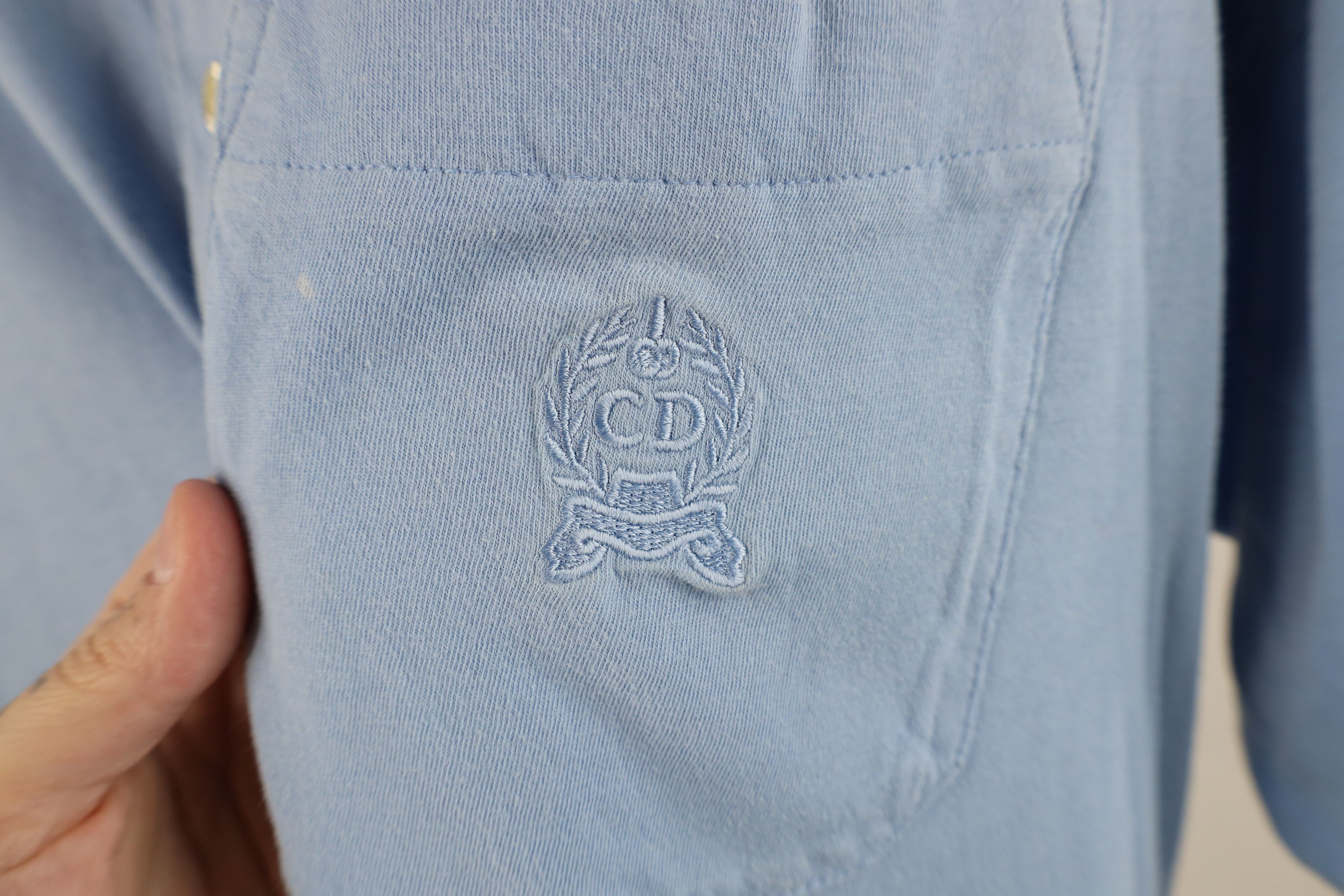 Christian Dior Monsieur × Vintage Vintage 90s Christian Dior Spell Out Crest Polo Shirt Blue Size US XL / EU 56 / 4 - 4 Thumbnail