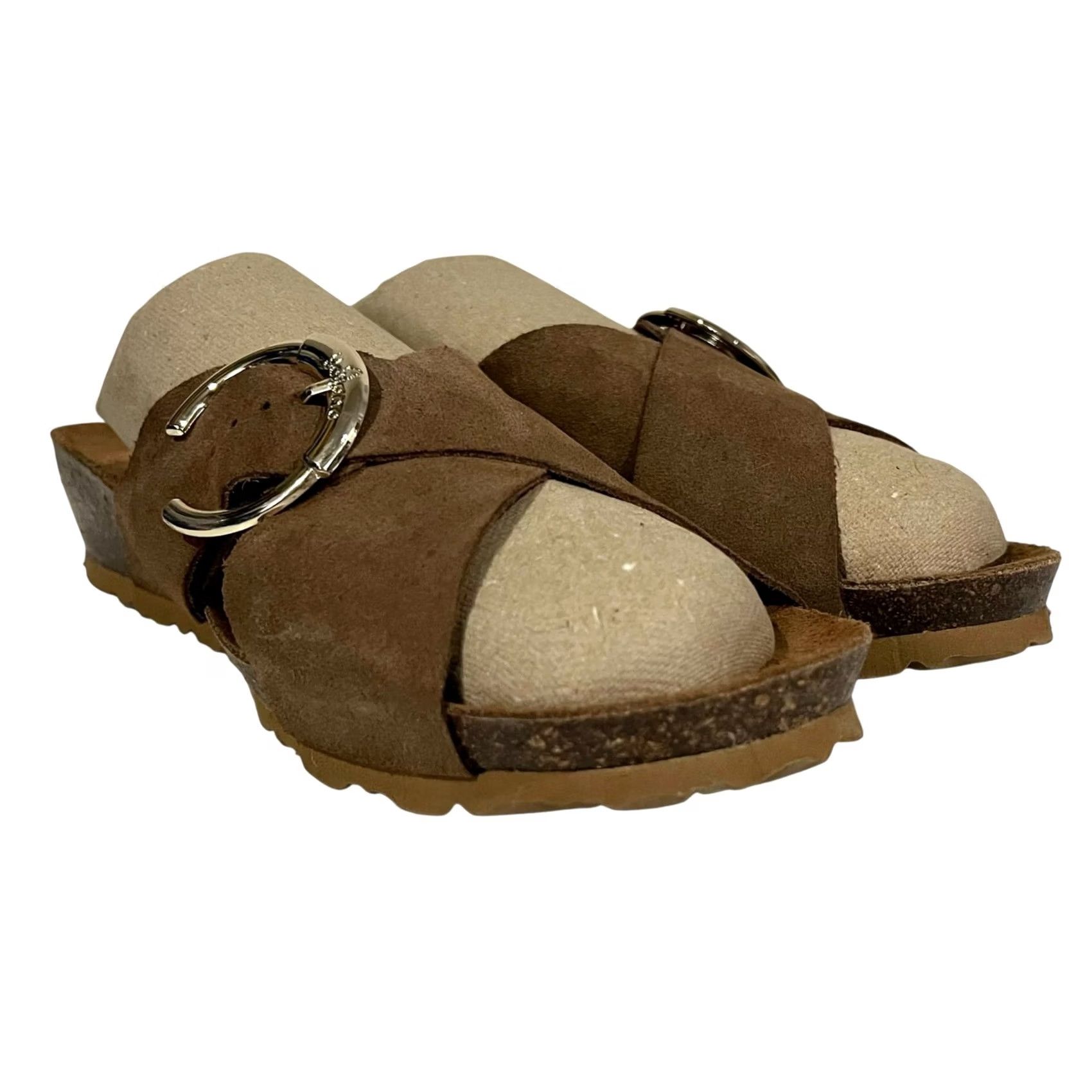 Vintage Yokono Suede Cross Strap Sandals Cork Soles Made In Spain Tan Brown Women 7.5 Slip On Slide Shoes Womens Size US 8 / IT 38 - 5 Thumbnail