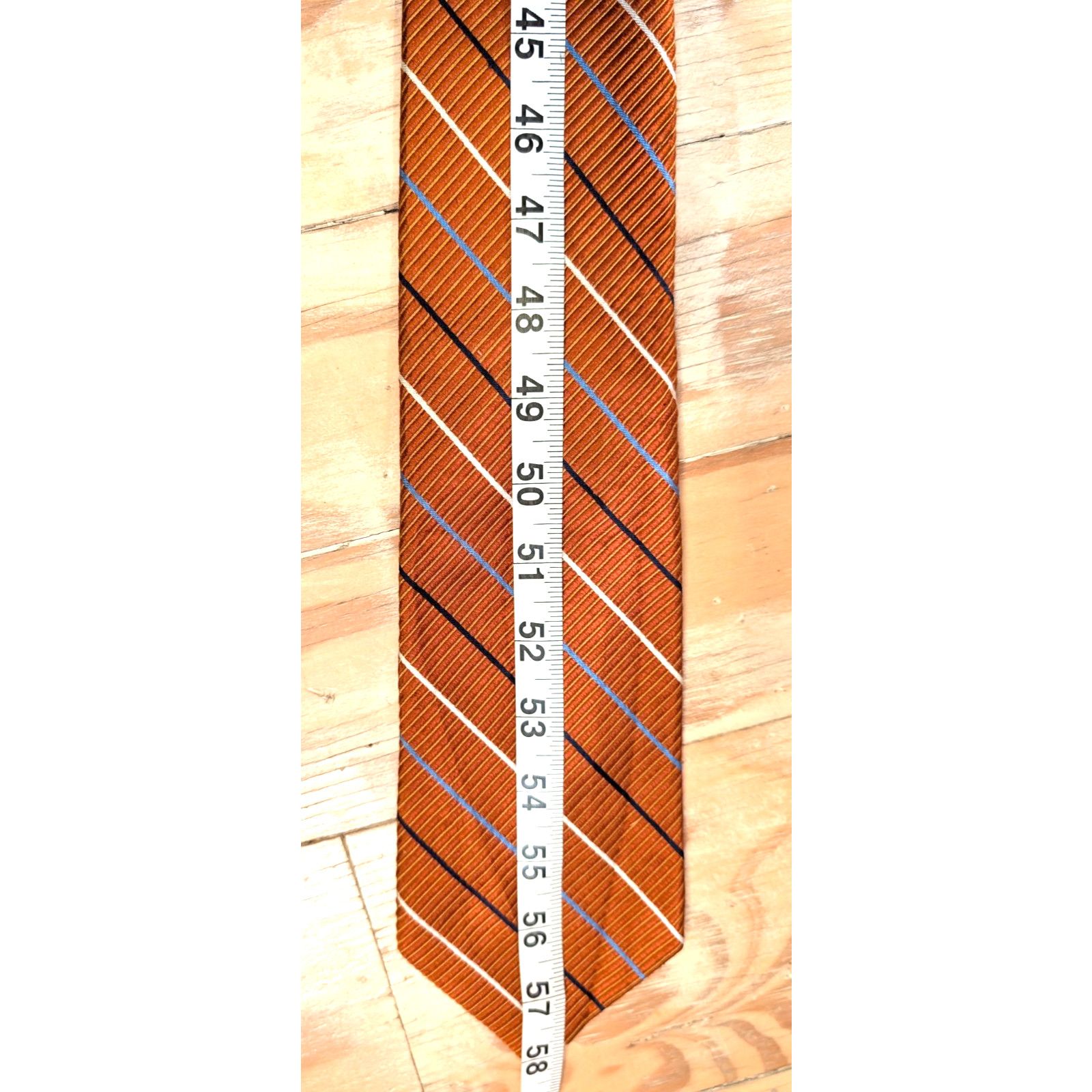 Roundtree & Yorke Roundtree Yorke Tie Orange Cream Black Blue Stripes Silk Tie Size ONE SIZE - 5 Thumbnail
