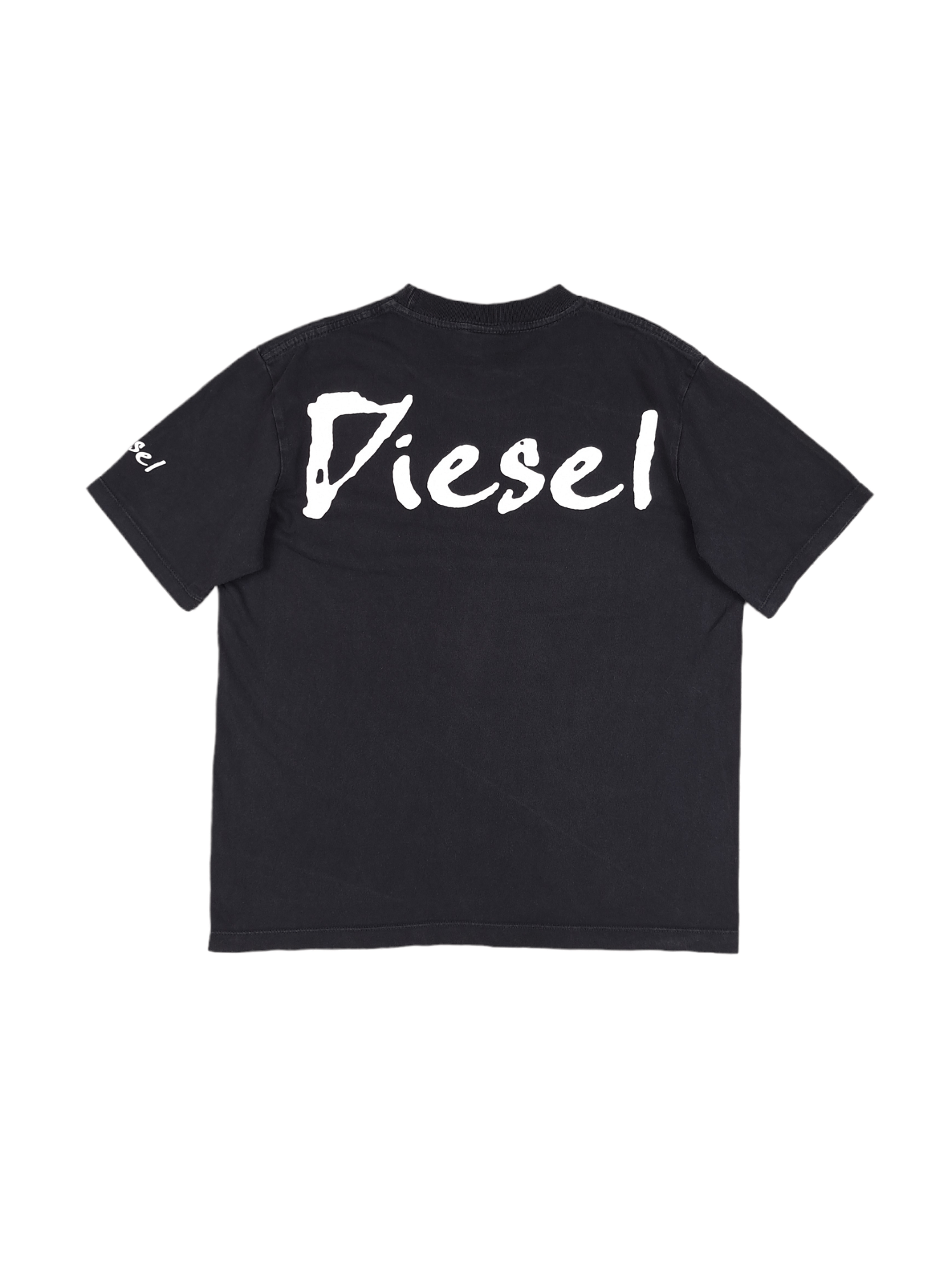 Vintage Y2K Cream Blue Diesel Graphic Print T-shirt L