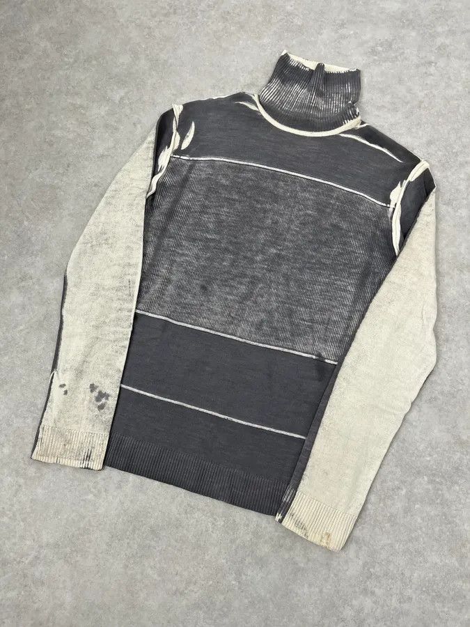 Just Cavalli 2000s Cavalli Two Tone Grey & Cream Abstract Turtleneck Size US L / EU 52-54 / 3 - 4 Thumbnail