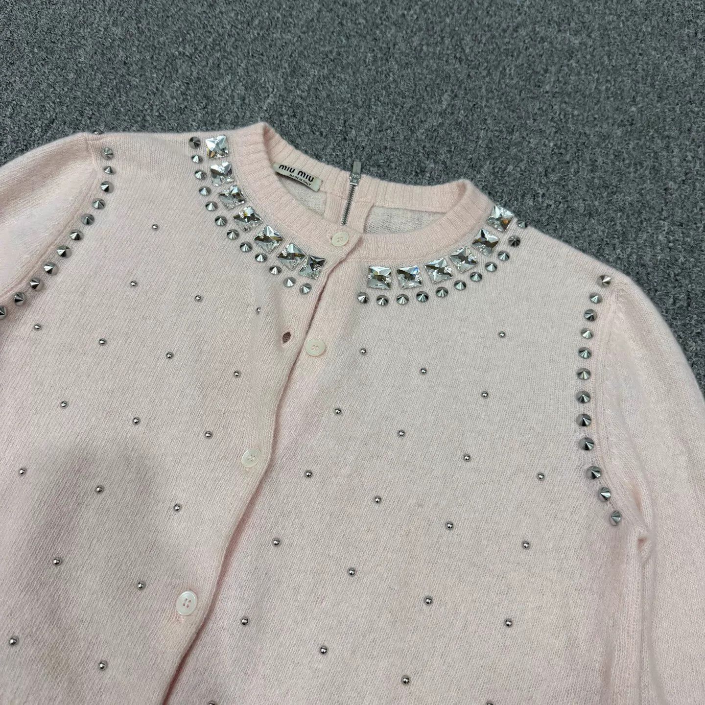 Miu Miu MIU MIU Pink Crystal Studded Cashmere Knit Cardigan Size XS / US 0-2 / IT 36-38 - 3 Thumbnail