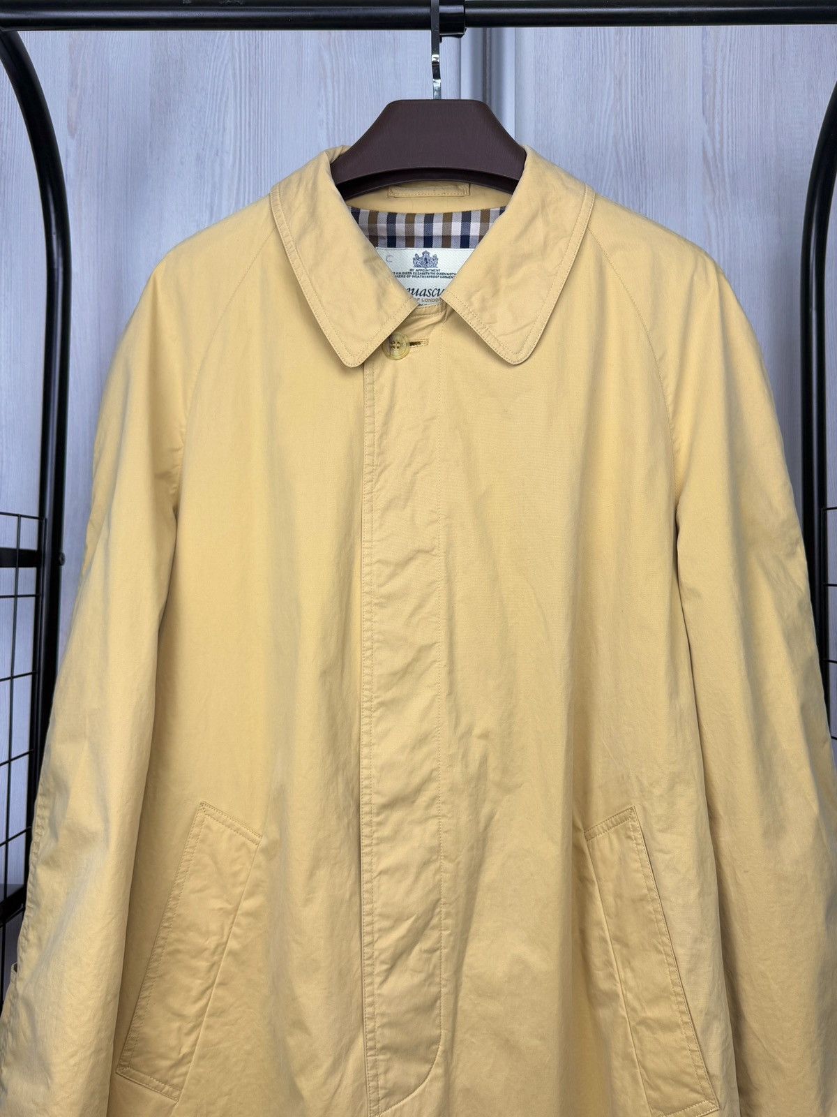 Aquascutum AQUASCUTUM Men’s Yellow Cotton Trench Raincoat Check Lining Size US M / EU 48-50 / 2 - 3 Thumbnail