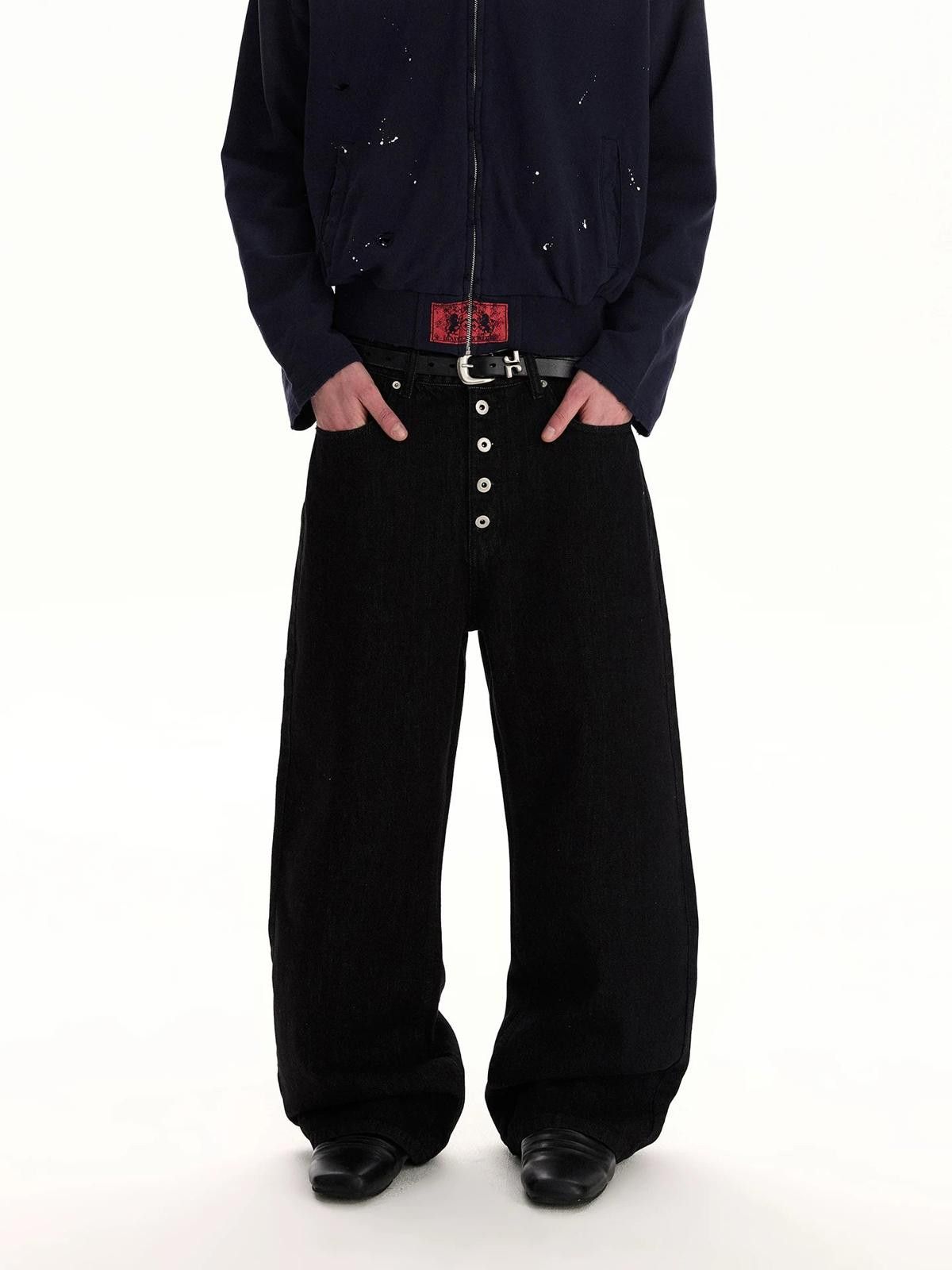 Jean Black 5-Button Wide-Leg Raw Button-Fly Denim Jeans Size US 30 / EU 46 - 2 Thumbnail