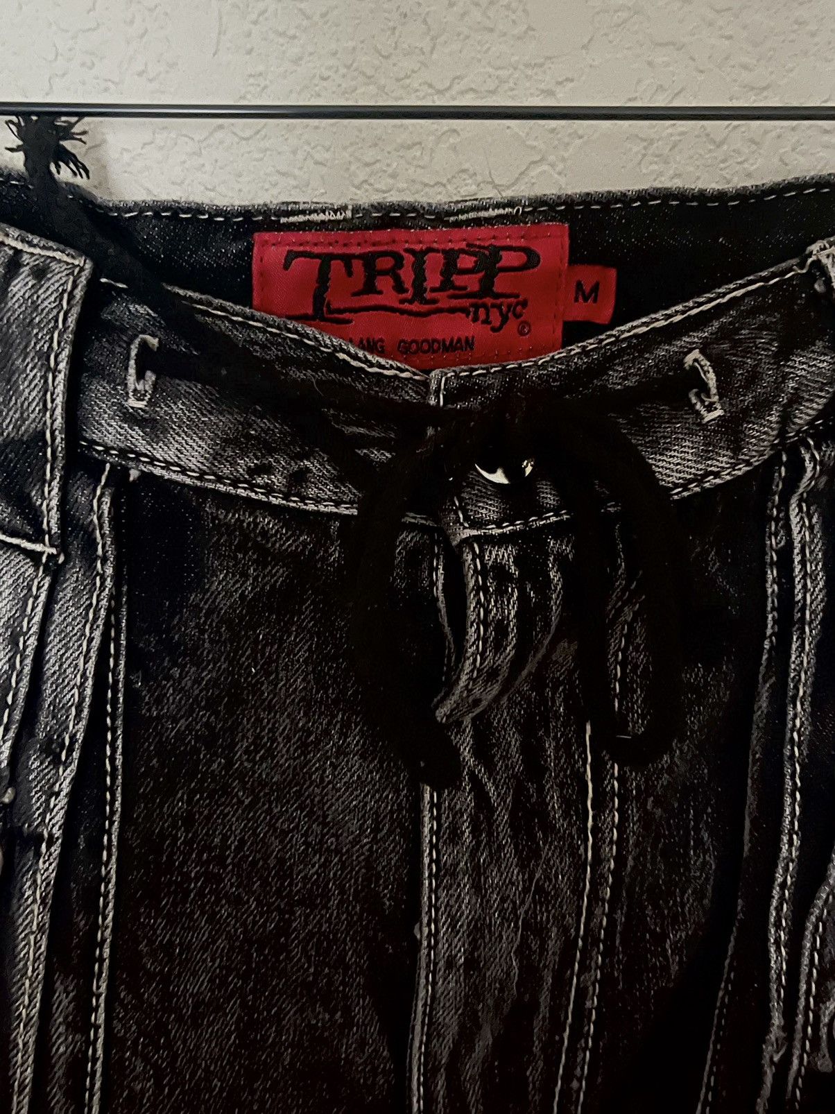JNCO × Tripp NYC Tripp nyc x-strap black denim fog wash