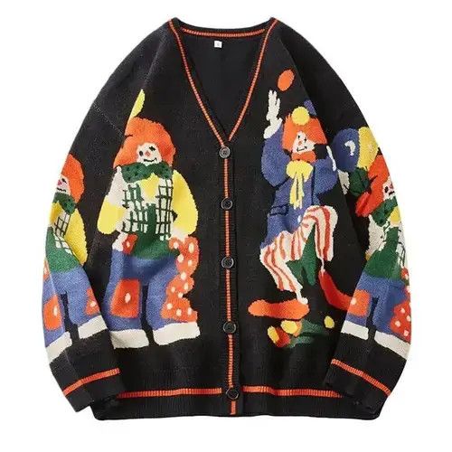 Aran Isles Knitwear × Japanese Brand Funny Clown Print Knitted Oversized Cardigan Size US L / EU 52-54 / 3 - 3 Thumbnail
