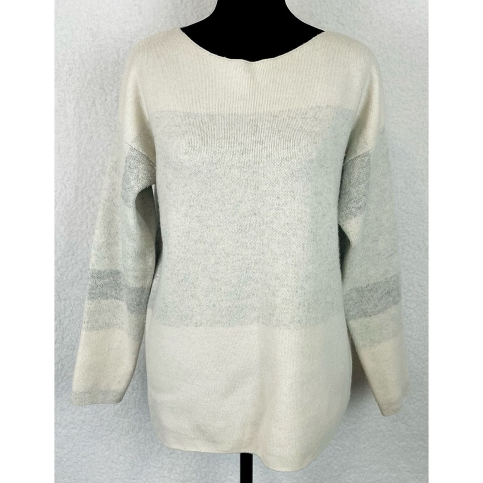 Vince VINCE • Cream/Grey Wool-Cashmere Oversized Knit Sweater Size XS / US 0-2 / IT 36-38 - 10 Thumbnail