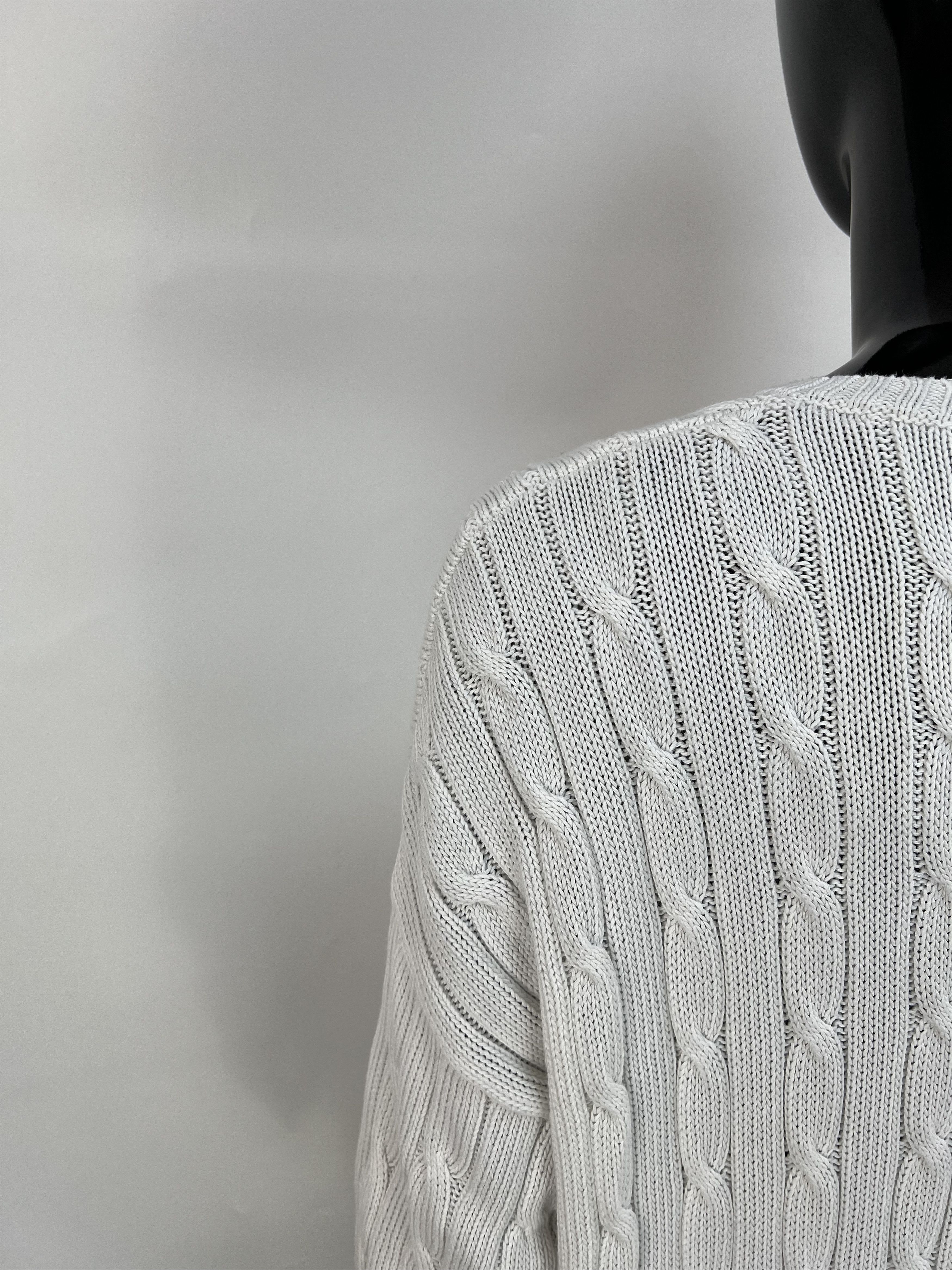 Polo Ralph Lauren Polo Ralph Lauren White Cotton Cable Knit V-Neck Sweater Size L / US 10 / IT 46 - 11 Thumbnail