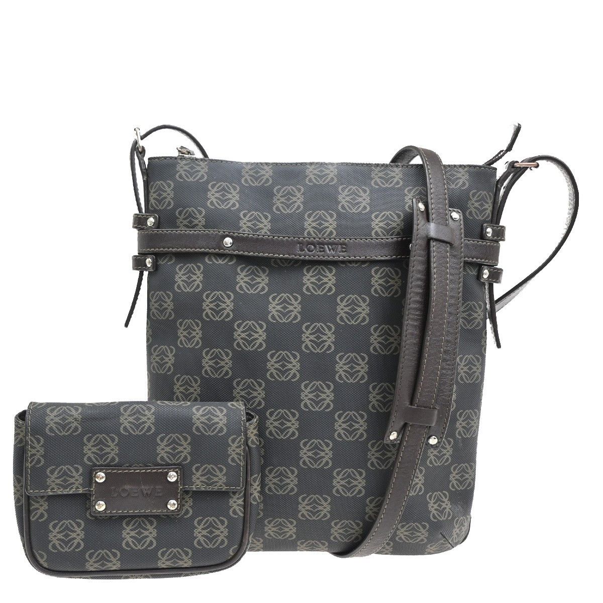 Loewe Vintage Anagram Zip Crossbody Bag PVC Leather