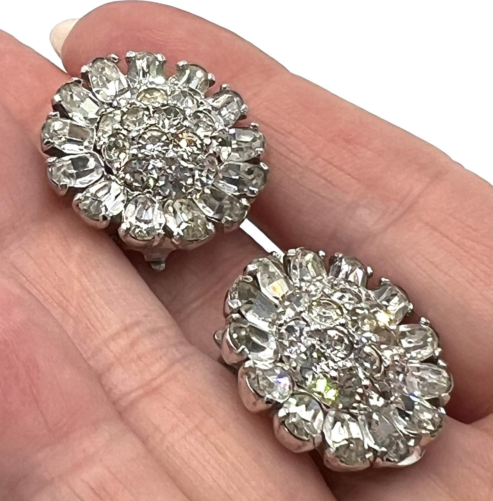 Other Pennino Silvertone White Rhinestones Radial Clip Earrings Size ONE SIZE - 2 Thumbnail