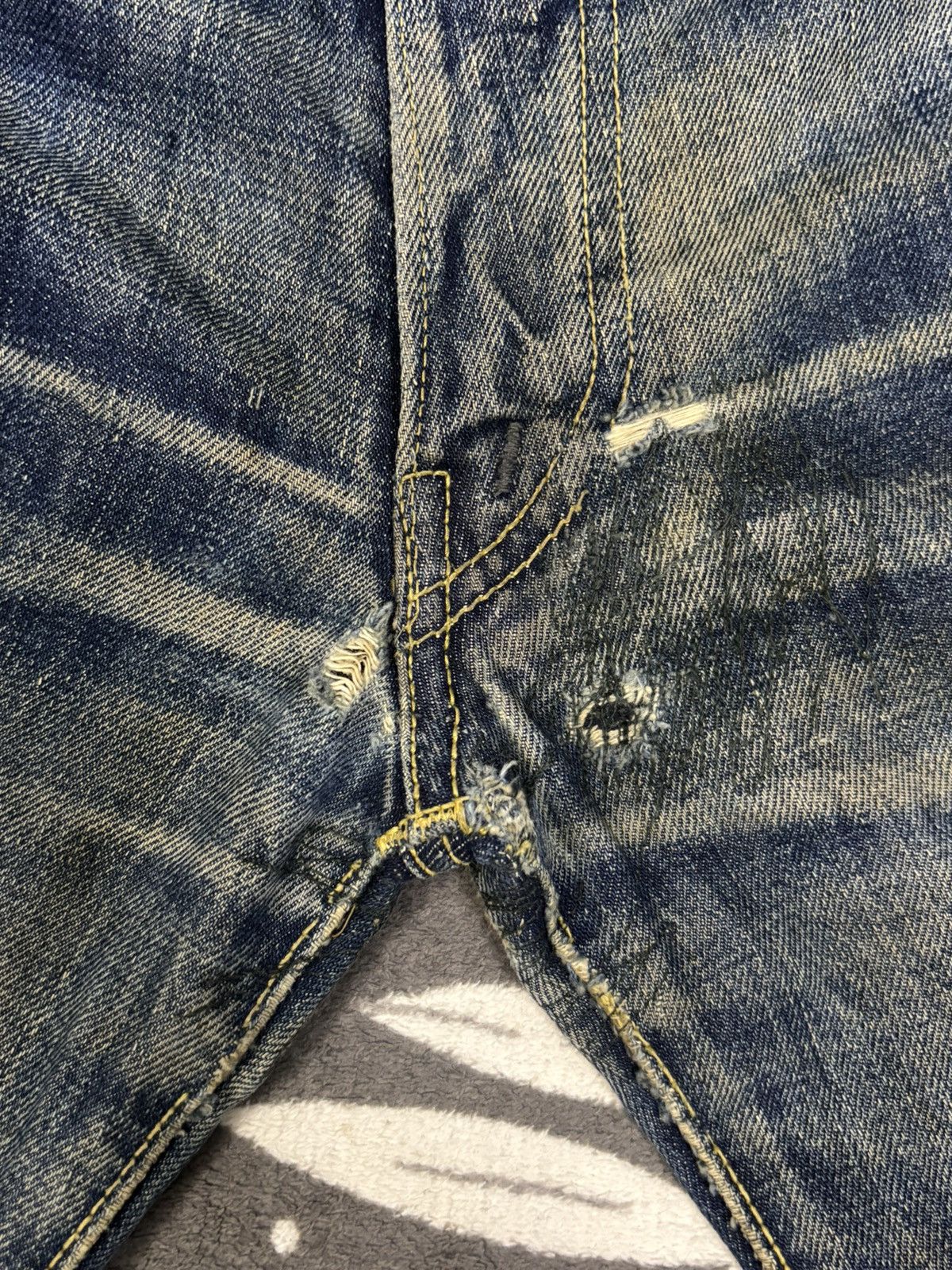Sugar Cane Vintage 70s Big Stone Mud Wash Thrashed Distress Flare Jeans Size US 29 - 20 Thumbnail
