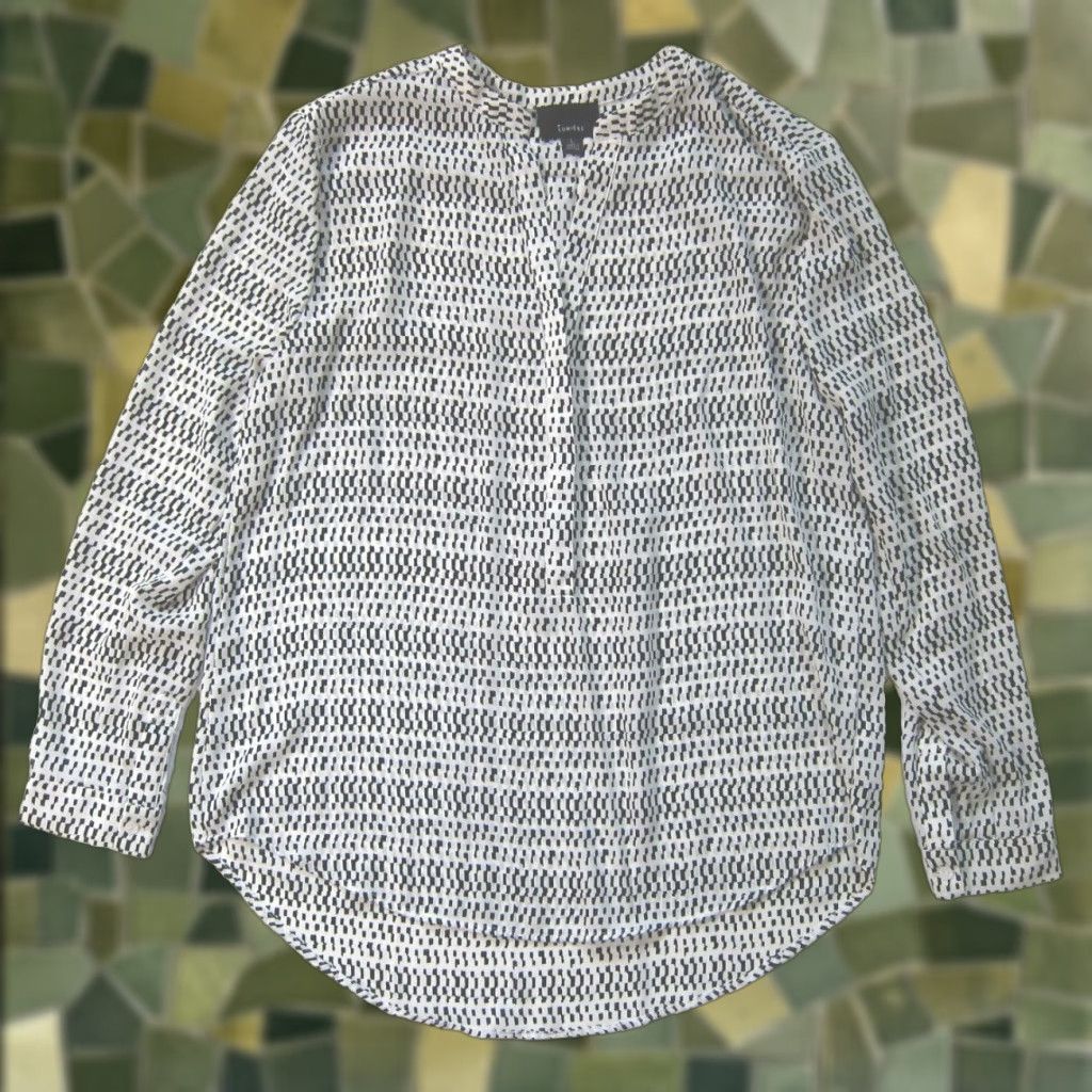 Anthropologie VINTAGE Lumiere Anthropologie Black White Geometric Long Sleeve V-Neck Blouse Large Size L / US 10 / IT 46 - 1 Thumbnail