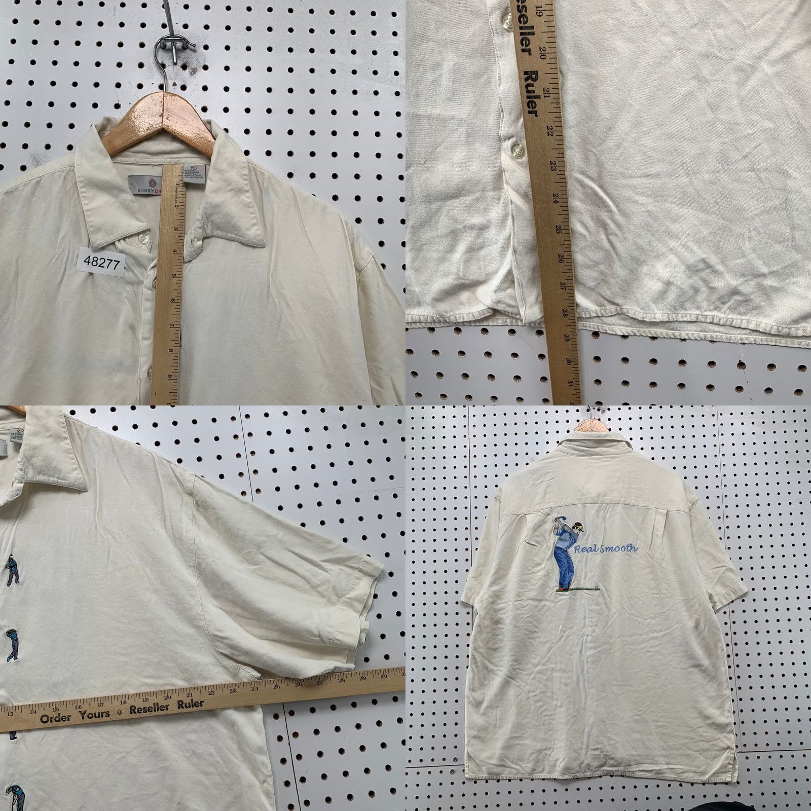 Vintage Bobby Chan Silk Blend Button Shirt Mens XL Cream Embroidered Golf Golfer Bamboo Shirt Size US XL / EU 56 / 4 - 8 Thumbnail
