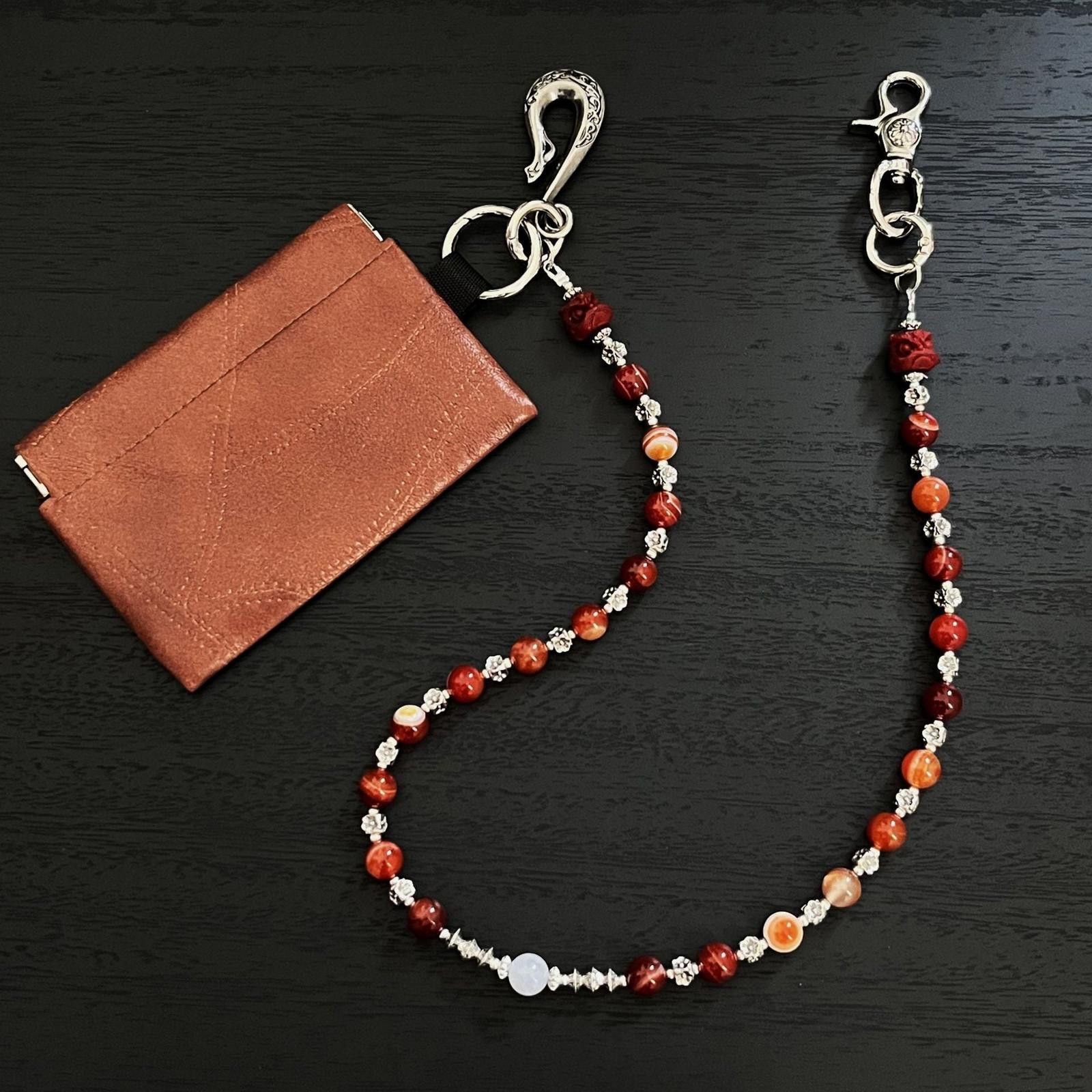 Jewelry Brown Beaded Wallet Chain with Silver Clasp Accessory Size ONE SIZE - 2 Thumbnail