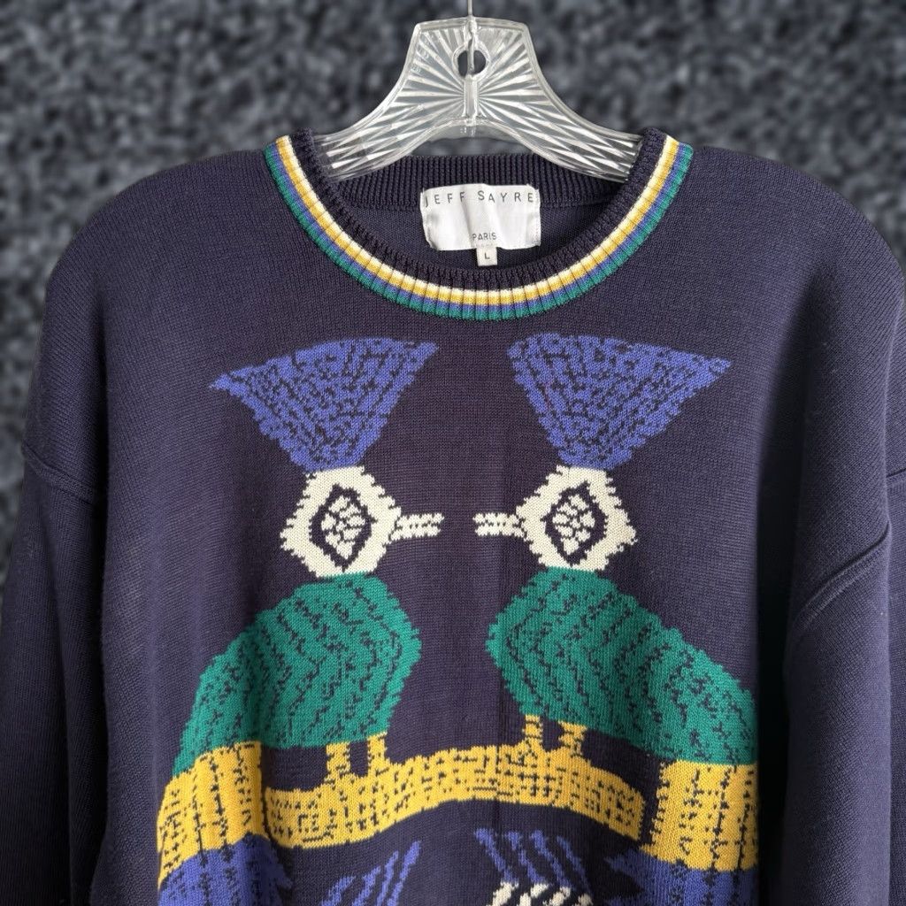 Vintage VINTAGE Jeff Sayre Paris Cotton Sweater Geo Bird Pattern Blue Multi Sz L Size US L / EU 52-54 / 3 - 1 Thumbnail