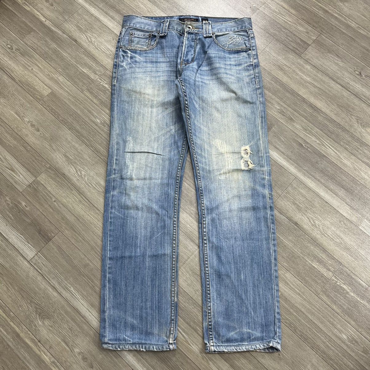 Ed Hardy Vintage Ed Hardy Distressed Embroidery Y2K Baggy Jeans Size US 32 / EU 48 - 21 Thumbnail
