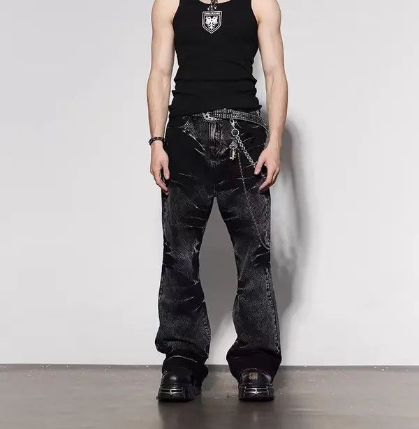 Japanese Brand VIBE Retro lightning pattern heavy wash bootcut jeans Size US 32 / EU 48 - 8 Thumbnail