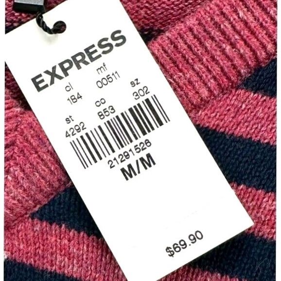 Express Express V-Neck Sweater Mens Medium Red Striped Long Sleeve Pullover NEW Size US M / EU 48-50 / 2 - 2 Thumbnail